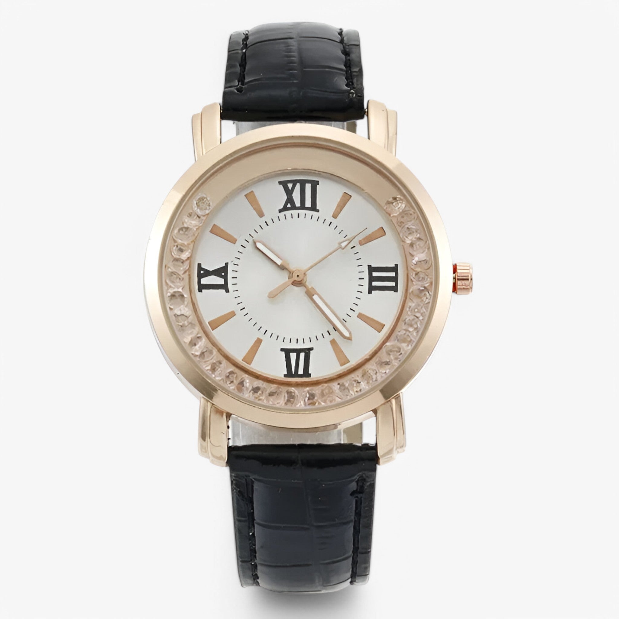 Orologio da donna in pelle con quadrante decorato da strass brillanti - Nera - accessoires brillanti decorato donna horloges orologio orologio donna pelle quadrante strass watches - Concept Palermo