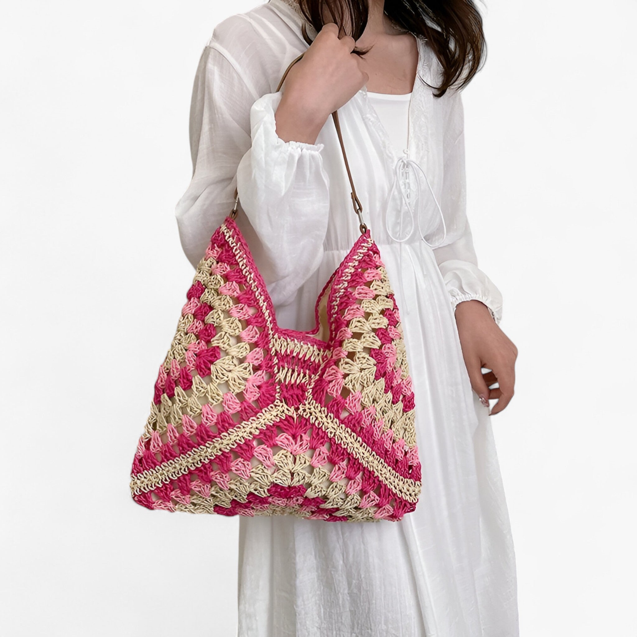 Borsa Donna Grande in Paglia Naturale Marrone con Manici in Vera Pelle - Stile Estivo Chic - - borsa borsa spalla donna estiva gracia | borsa a spalla estiva - €25 spalla - Concept Palermo