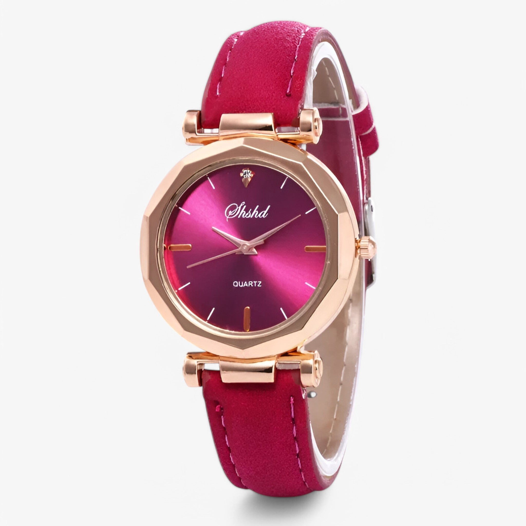 Orologio da donna in pelle con cristalli e movimento al quarzo - Magenta - cristalli donna female watch movimento orologio orologio donna pelle quarzo watch for women watches - Concept Palermo