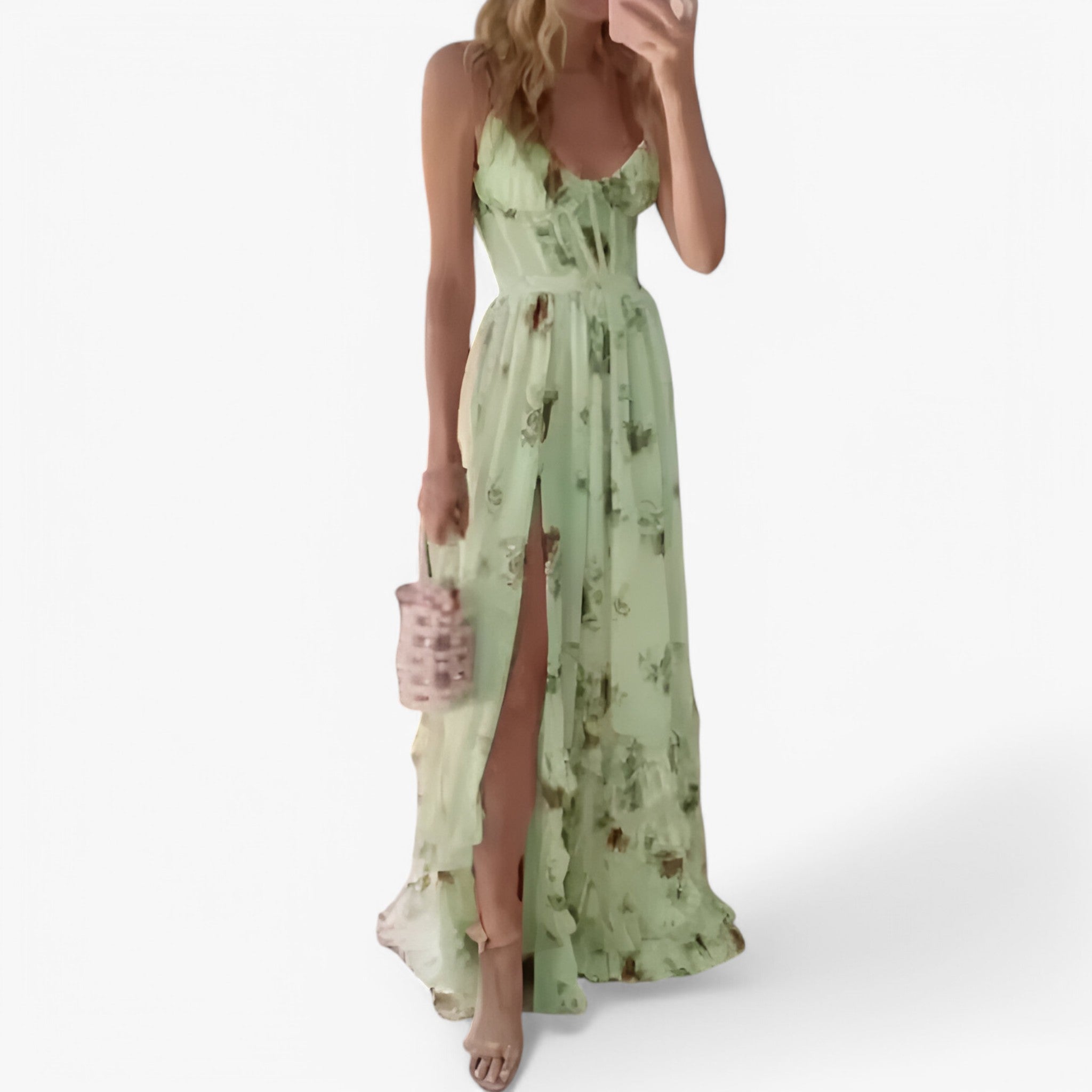 Abito Lungo Donna Avvolgente da Spiaggia in Chiffon Floreale per Vacanze Estive - verde - abito abito spiaggia avvolgente donna dresses spiaggia WOMEN women dress - Concept Palermo