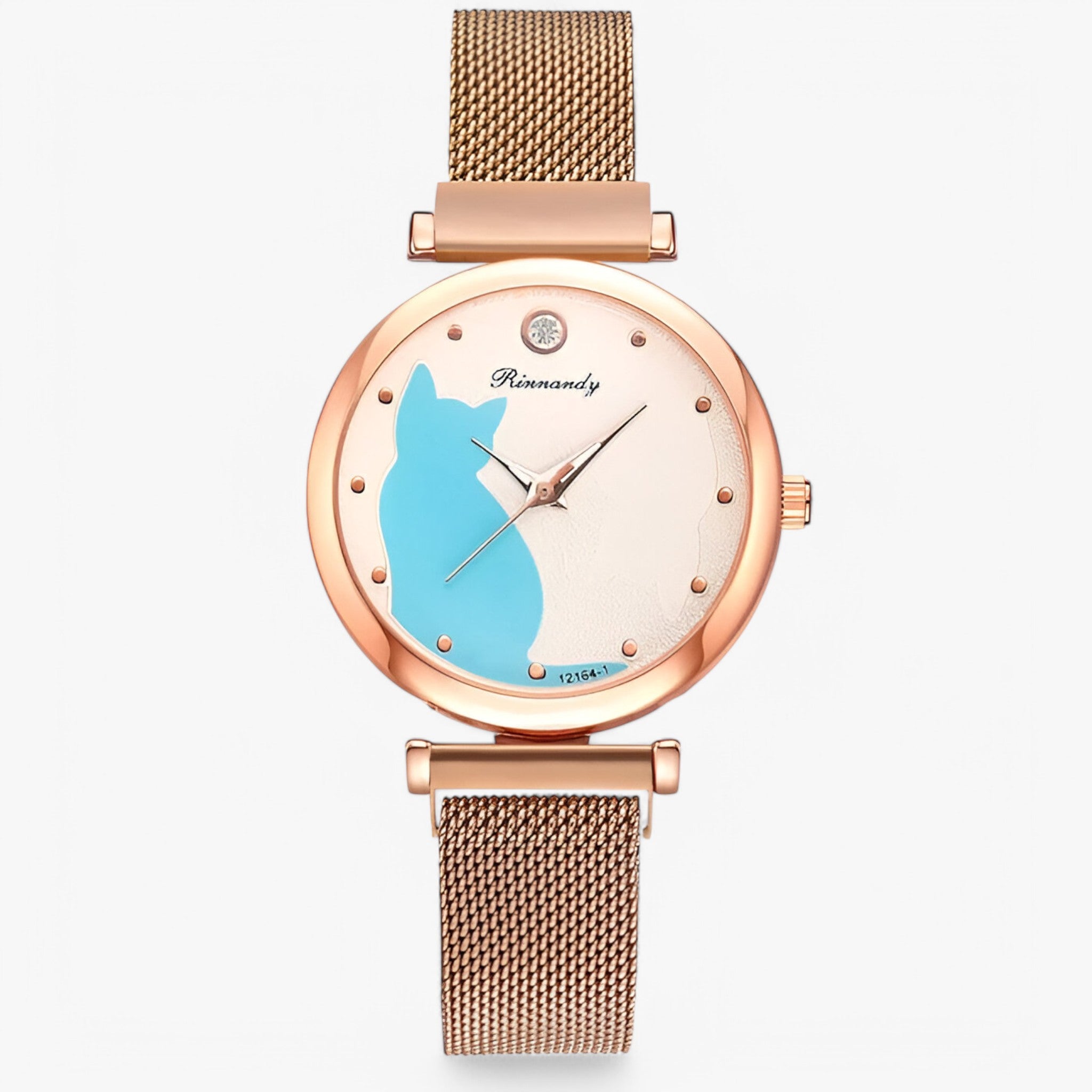 Orologio da donna con quadrante a forma di gatto e cinturino in maglia – Set da 5 pezzi - Oro - cinturino donna female watch forma gatto maglia orologio orologio donna pezzi watch for women - Concept Palermo