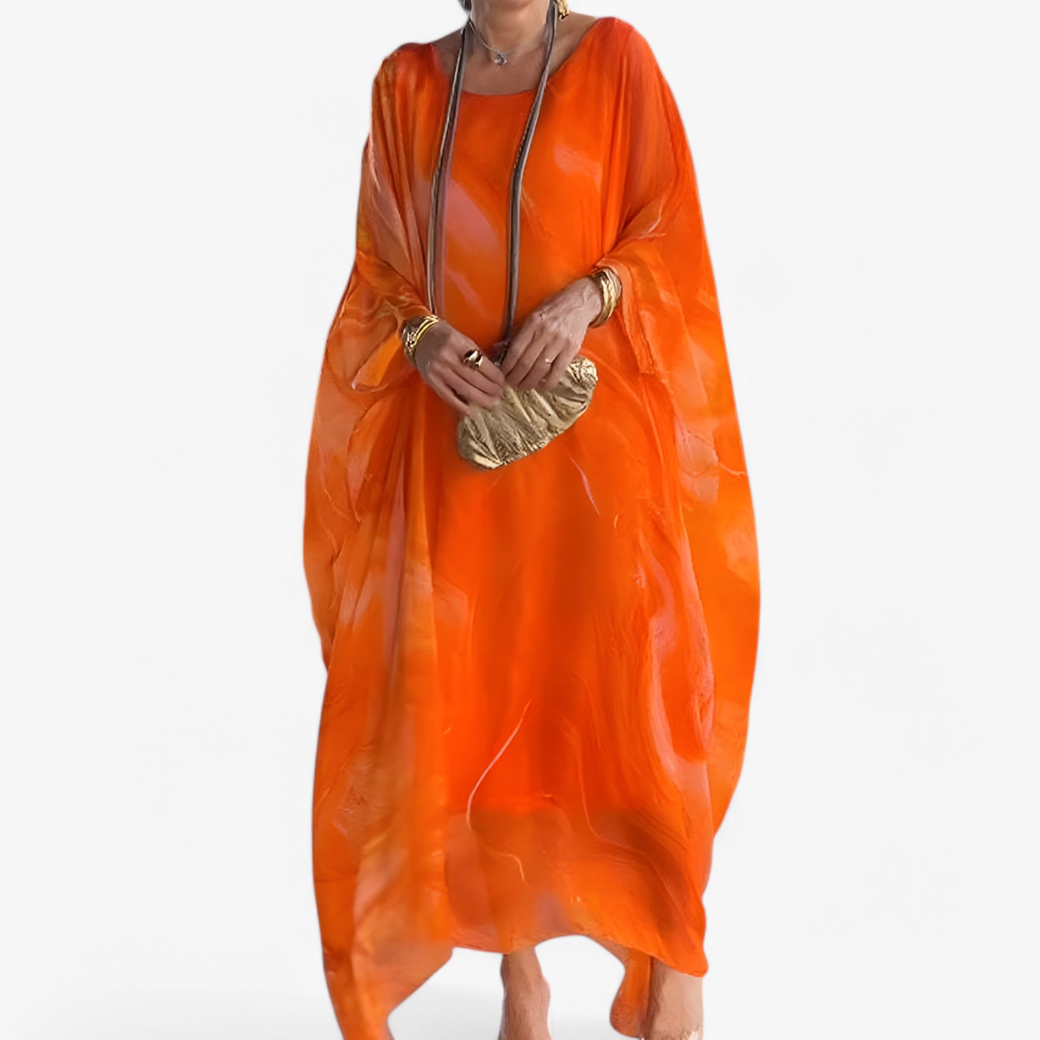 Maxi Abito Donna Effetto Marmo Elegante - Vestito Lungo Estivo Unico - Arancione - abito abito marmo donna dresses marmo new - Concept Palermo
