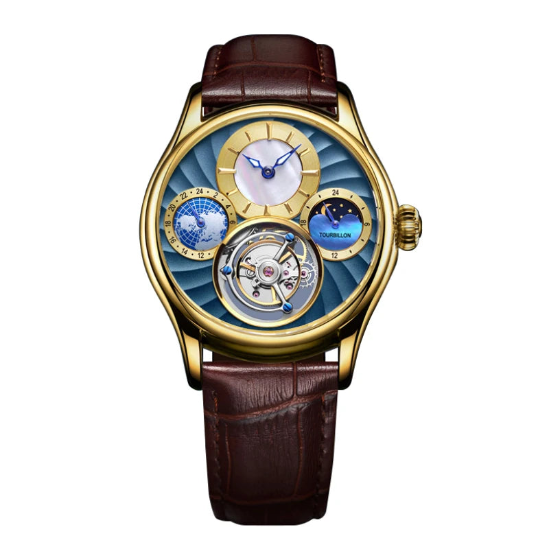 Orologio Automatico Scheletrato Uomo Lusso Tourbillon, Acciaio Inox Argento - Oro Blu - accessoires horloges meccanico orologio orologio meccanico tourbillon watches - Concept Palermo