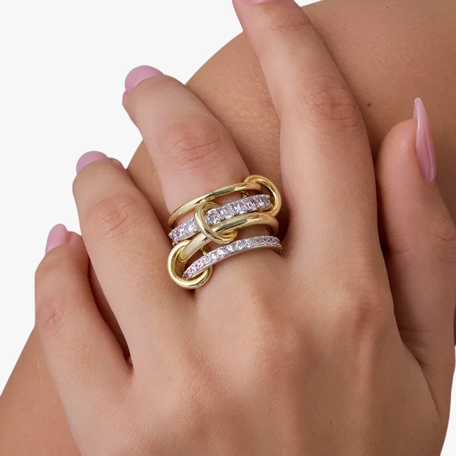 18K gold stacked rings with cubic zirconia Uomo Oro Donna - - Ring Rings women ring womens ring - Concept Palermo