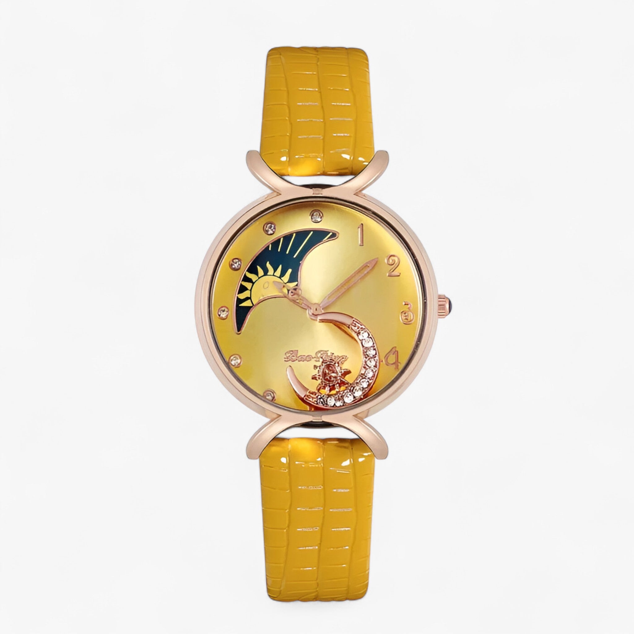 Orologio da donna di lusso al quarzo con cinturino in pelle e luna mobile - Gialla - cinturino donna female watch luna mobile orologio orologio donna pelle quarzo watch for women - Concept Palermo