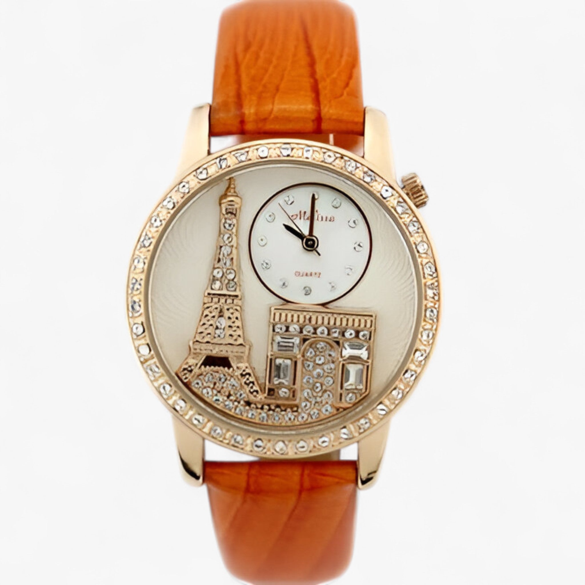 Orologio da donna al quarzo impermeabile con cinturino in pelle e Torre Eiffel - Arancia - cinturino donna eiffel female watch impermeabile orologio orologio donna pelle quarzo watch for women - Concept Palermo