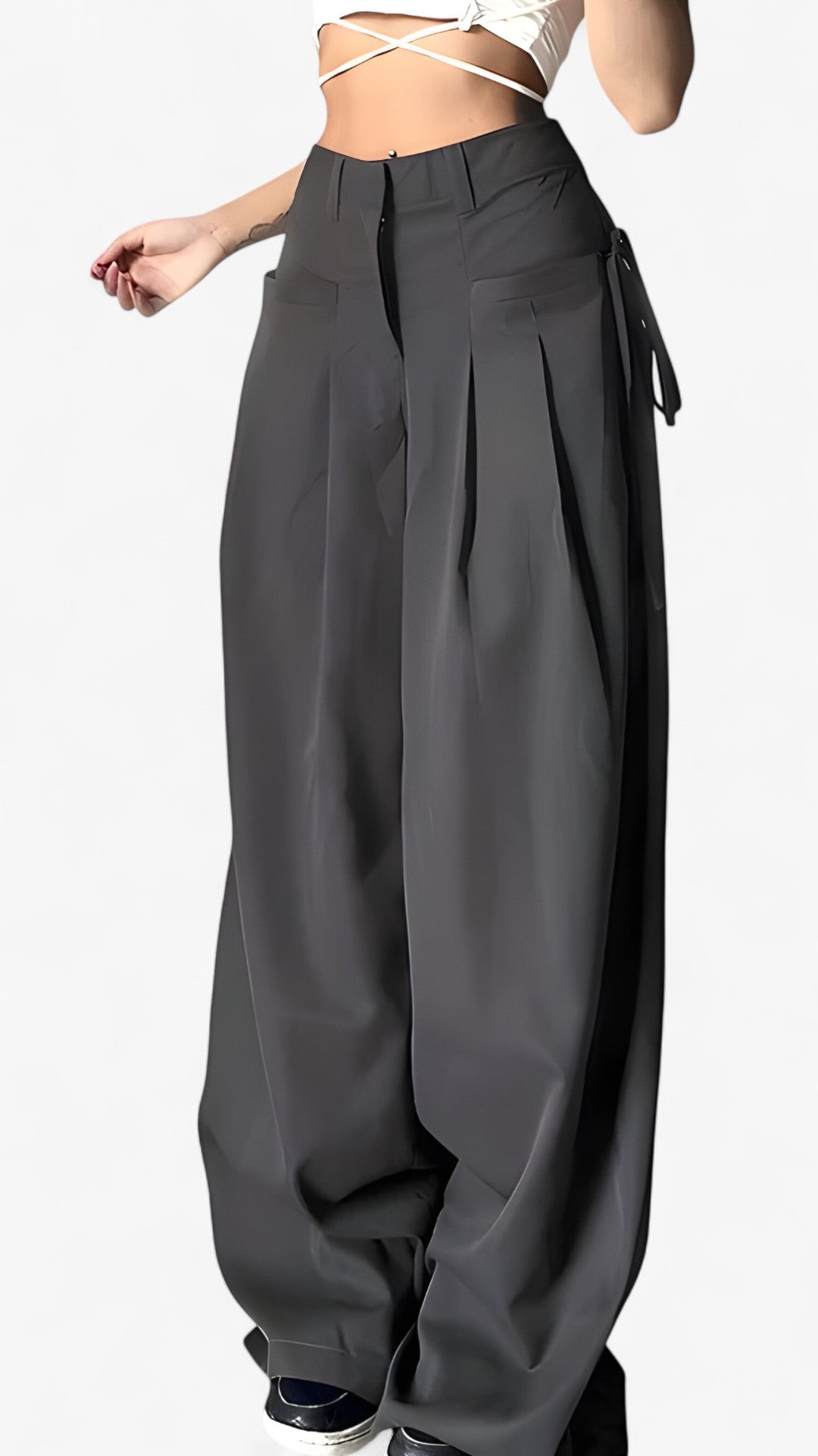 Pantaloni a gamba larga - Vita alta & Stile retrò per ufficio - Grigio - alta gamba larga pantaloni pantaloni gamba pants pants for women Pants women retr stile trouser trouser for women women pants - Concept Palermo