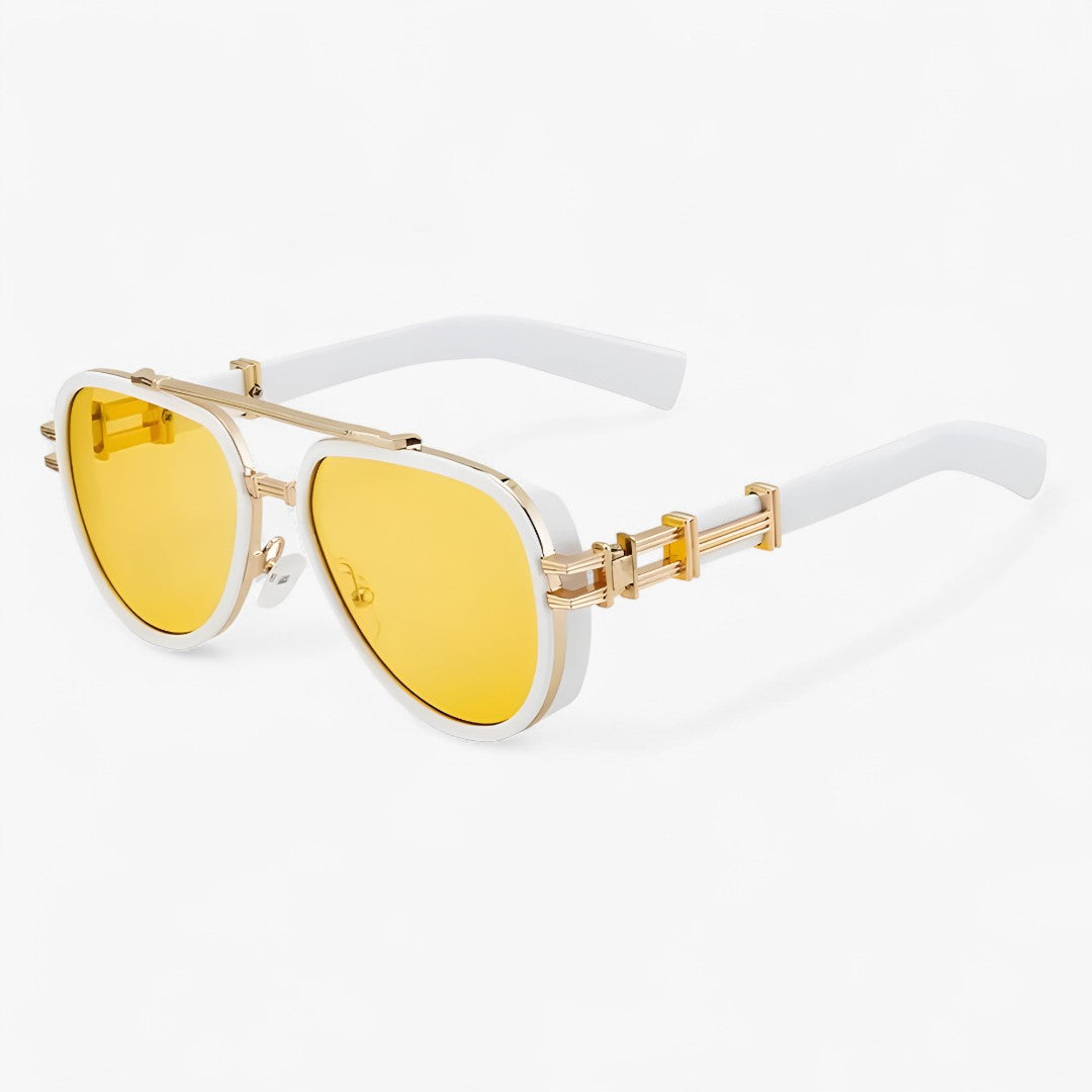 Occhiali da sole vintage in metallo stile designer Uomo - Bianco Giallo - designer Fashion Sunglasses men sunglasses polarized mens sunglasses metallo occhiali occhiali sole Polarized man sunglasses sole stile sunglasses sunglasses polarized men uomo - Concept Palermo