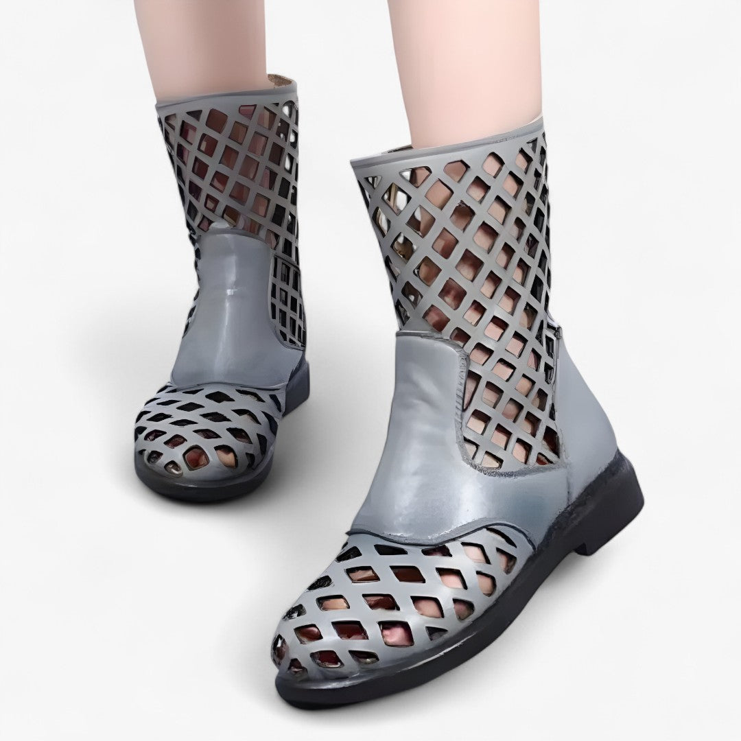 Stivali a metà polpaccio in vera pelle con zeppa e taglio moderno - - BOOTS Boots & Shoes metà pelle polpaccio shoes stivali stivali metà taglio vera - Concept Palermo