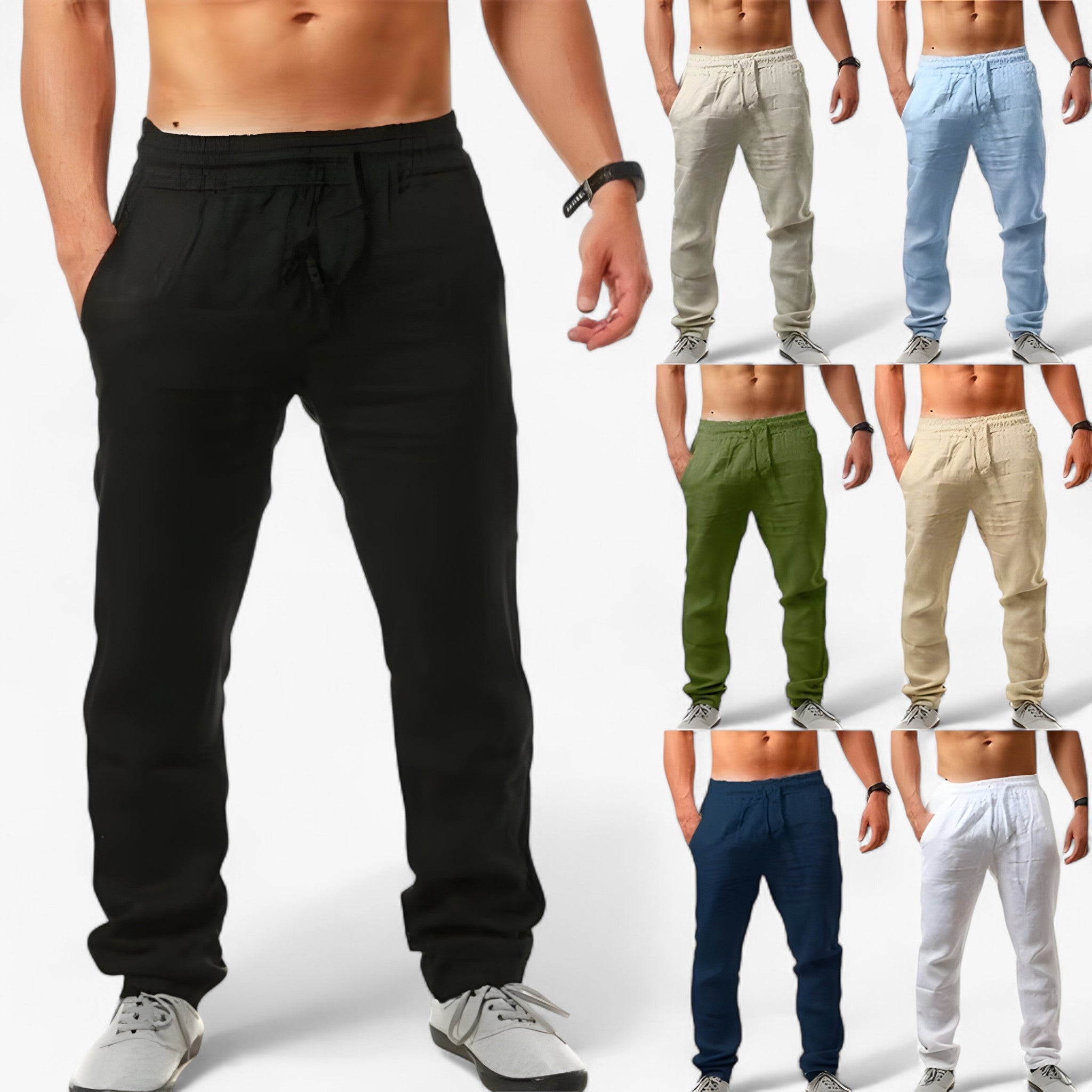Pantaloni in lino morbidi e comodi con coulisse - - comodi coulisse lino mode printemps été morbidi pantalon baggy homme pantalon chic et décontracté pantalon confortable pantalon en lin pantalon léger été pantalon respirant pantaloni pantaloni lino pants style décontracté vêtement décontracté masculin vêtements en lin - Concept Palermo