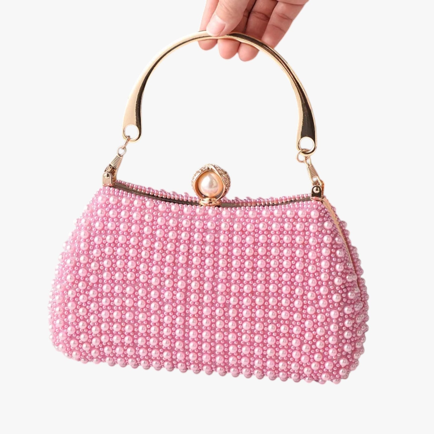 Borsa da sera in perle con manico a catena - Rosa - bag Bags borsa borsa sera catena handbags manico perle sera women bags Women's handbags - Concept Palermo