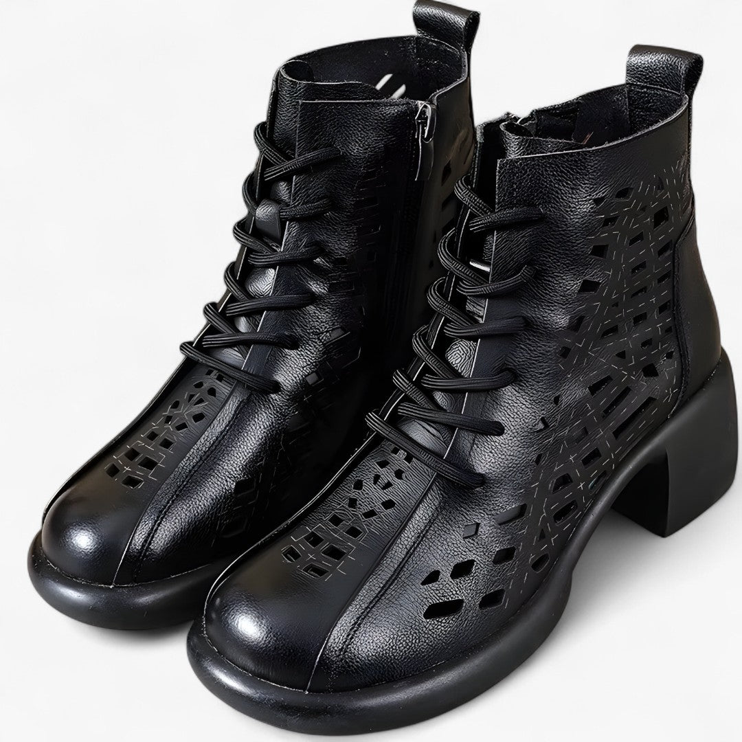 Stivaletti Donna Neri in Vera Pelle con Lacci Artigianali, Comodi e Stile Naturale - - BOOTS Boots & Shoes cuciti lacci mano naturale pelle shoes stile stivaletti - Concept Palermo