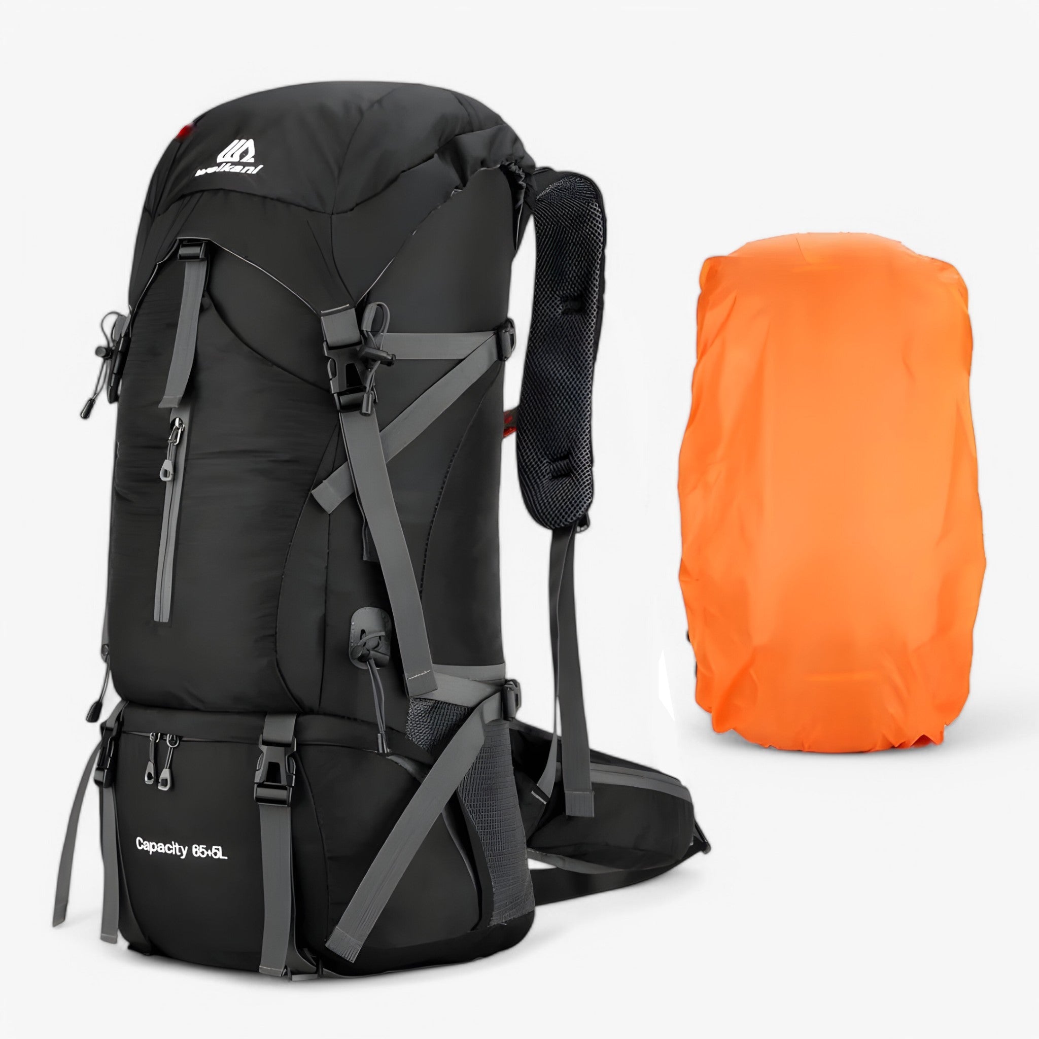 Zaino da campeggio in nylon da 70L con copertura antipioggia Uomo - 70L Nero - 70L backpack antipioggia bags campeggio copertura hiking backpacks nylon travel backpacks uomo zaino zaino campeggio - Concept Palermo