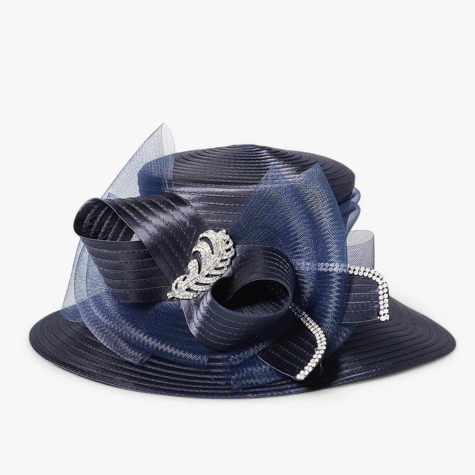 Cappello da festa nuziale di lusso – Satin con bordo largo - Blu marina 56 fino a 58cm - bordo cappello cappello festa festa hat Hat for girls largo nuziale satin sun hat Sun Hats women hat women's hat - Concept Palermo
