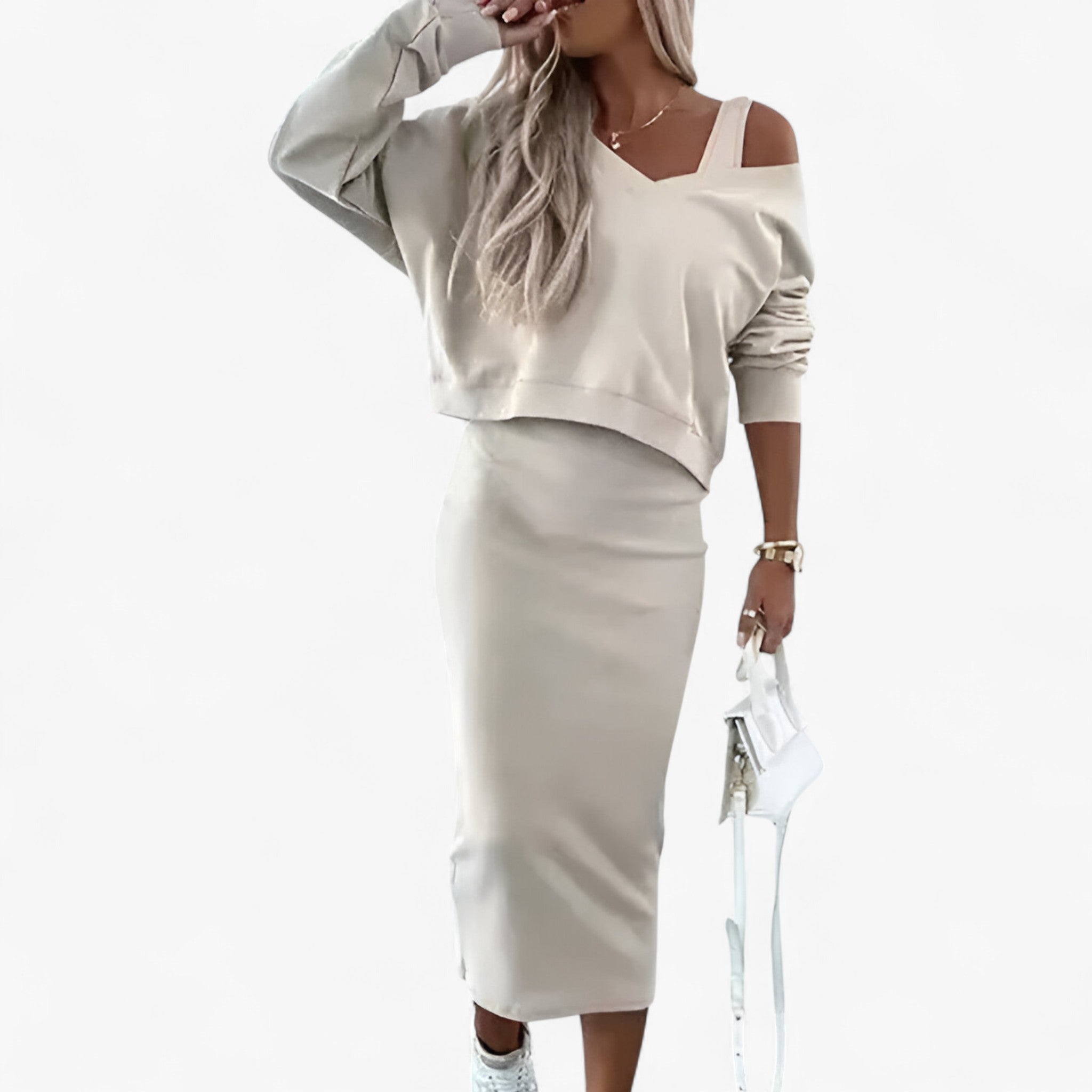 Set maglione e vestito – Comodo e sexy Donna - Beige - donna maglione maglione vestito outfit sets sexy vestito - Concept Palermo