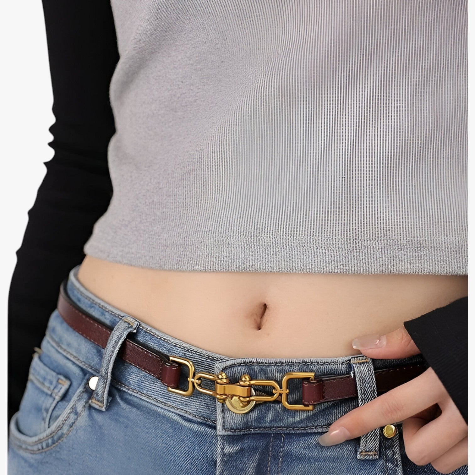 Cintura Sottile in Vera Pelle Nera da Donna Stile Coreano Elegante - - Belts cintura cintura sottile coreano pelle sottile stile waist belt for women Womens belt - Concept Palermo