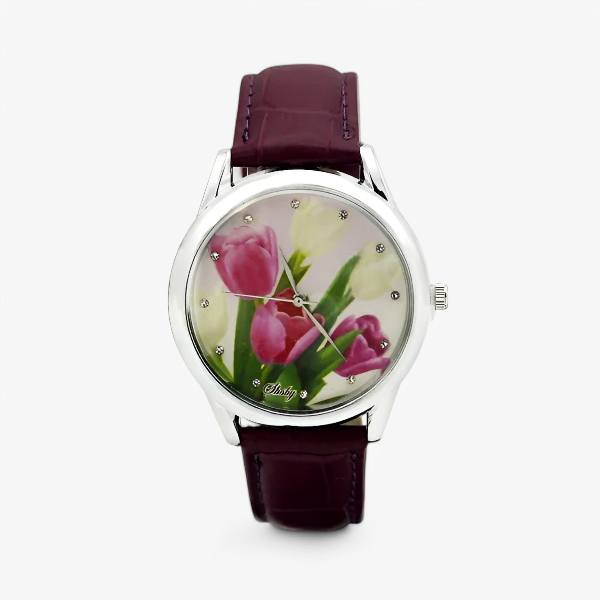 Orologio da donna con cinturino in pelle e quadrante floreale - viola scuro - cinturino donna female watch floreale orologio orologio donna pelle quadrante watch for women watches - Concept Palermo