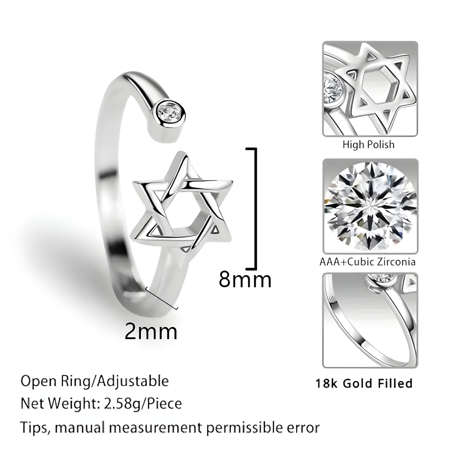 Anello in zircone ster - Regolabile e bellezza senza tempo - - Accessories Jewelry anello anello zircone bellezza jewelry regolabile Rings ster tempo womens ring zircone - Concept Palermo