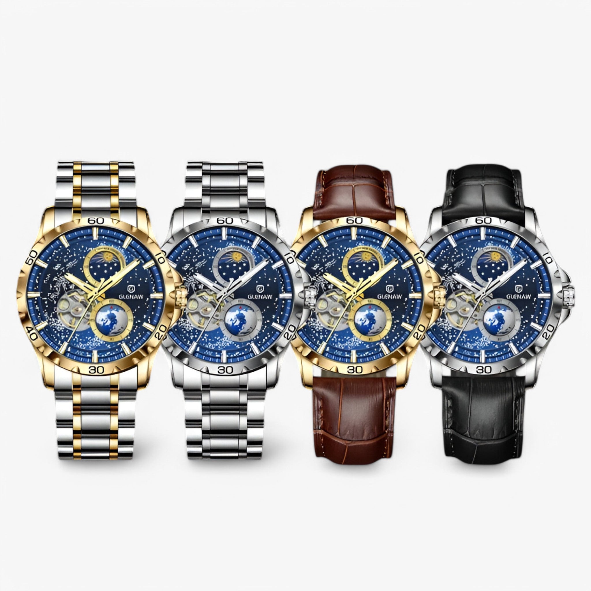Orologio Meccanico Fasi Lunari in Acciaio Inossidabile - - accessoires acciaio fasi horloges inossidabile lunari meccanico orologio orologio meccanico watches - Concept Palermo