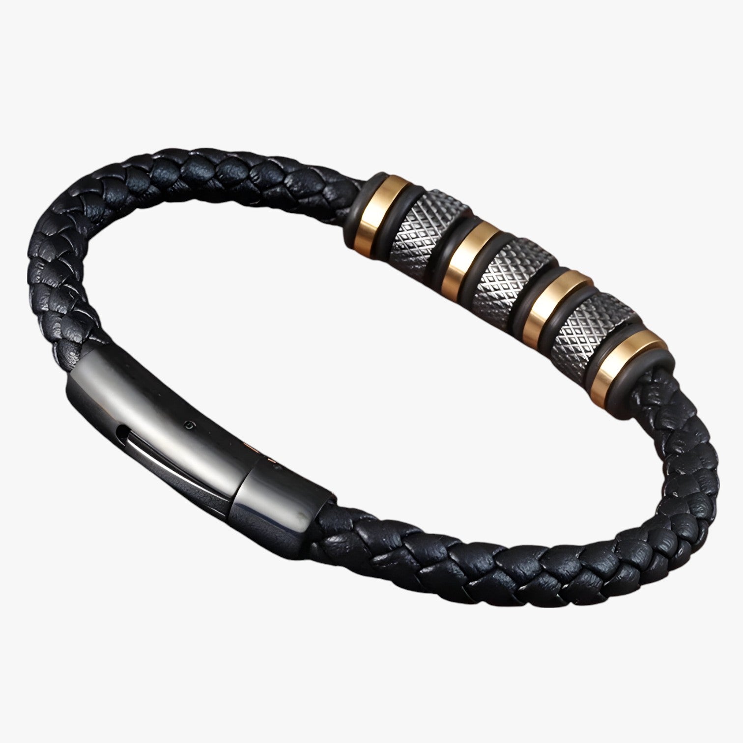 Bracciale Uomo in Pelle Intrecciata con Perline in Acciaio - - acciaio bracciale bracciale uomo BRACELET bracelet for men BRACELETS intrecciata jewelry mens bracelet pelle perline uomo - Concept Palermo