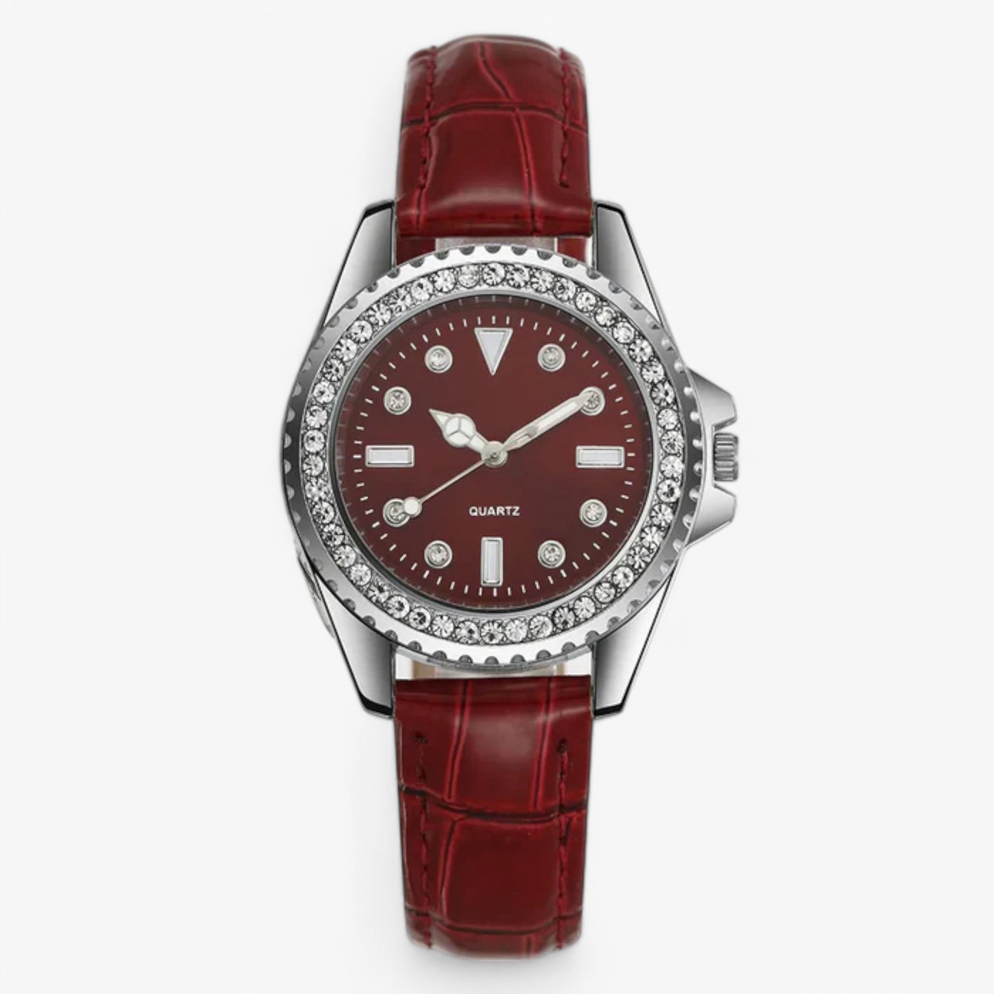 Orologio da Donna in Pelle Verde Smeraldo con Diamanti Scintillanti - Rosso - accessoires diamanti horloges orologio orologio pelle pelle scintillanti watches - Concept Palermo