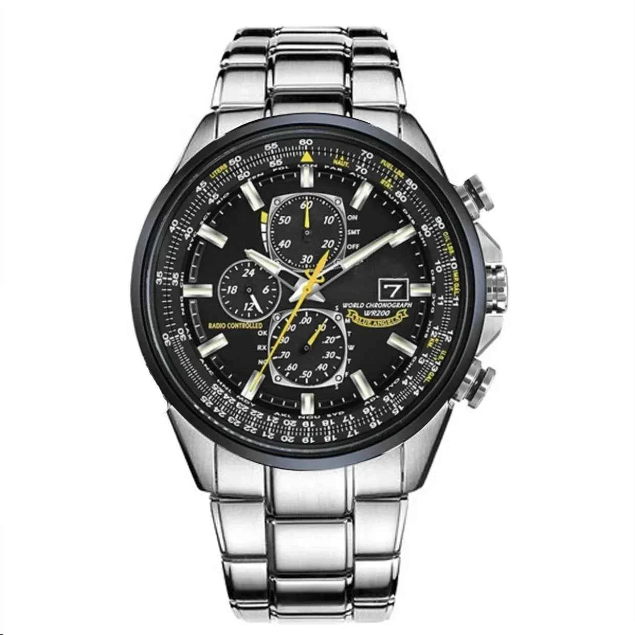 Orologio cronografo da uomo MultiSteel, cinturino in pelle, elegante e preciso - Cintura acciaio-nera a 3 bottoni - chronographe cross-from-marche-lino-15830596813149 cuir montre multisteel multisteel montre New-google overig - Concept Palermo