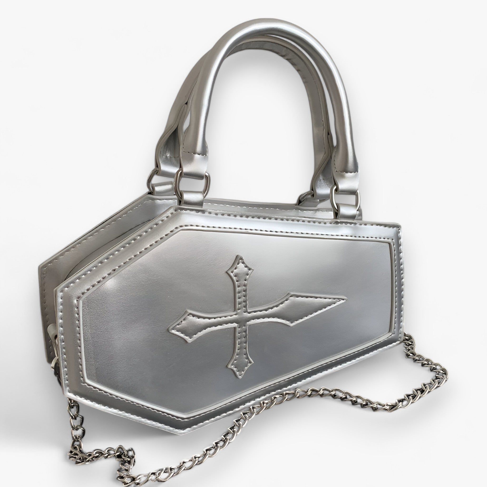 Borsa a Catena Nera Donna Elegante e Spaziosa con Manico Superiore per Feste e Serate - Argento 24,5cmx6cmx15cm - bags borsetta borsetta catena catena cosplay halloween handbags manico Shoulder Bags women spaziosa women bags women's bags - Concept Palermo