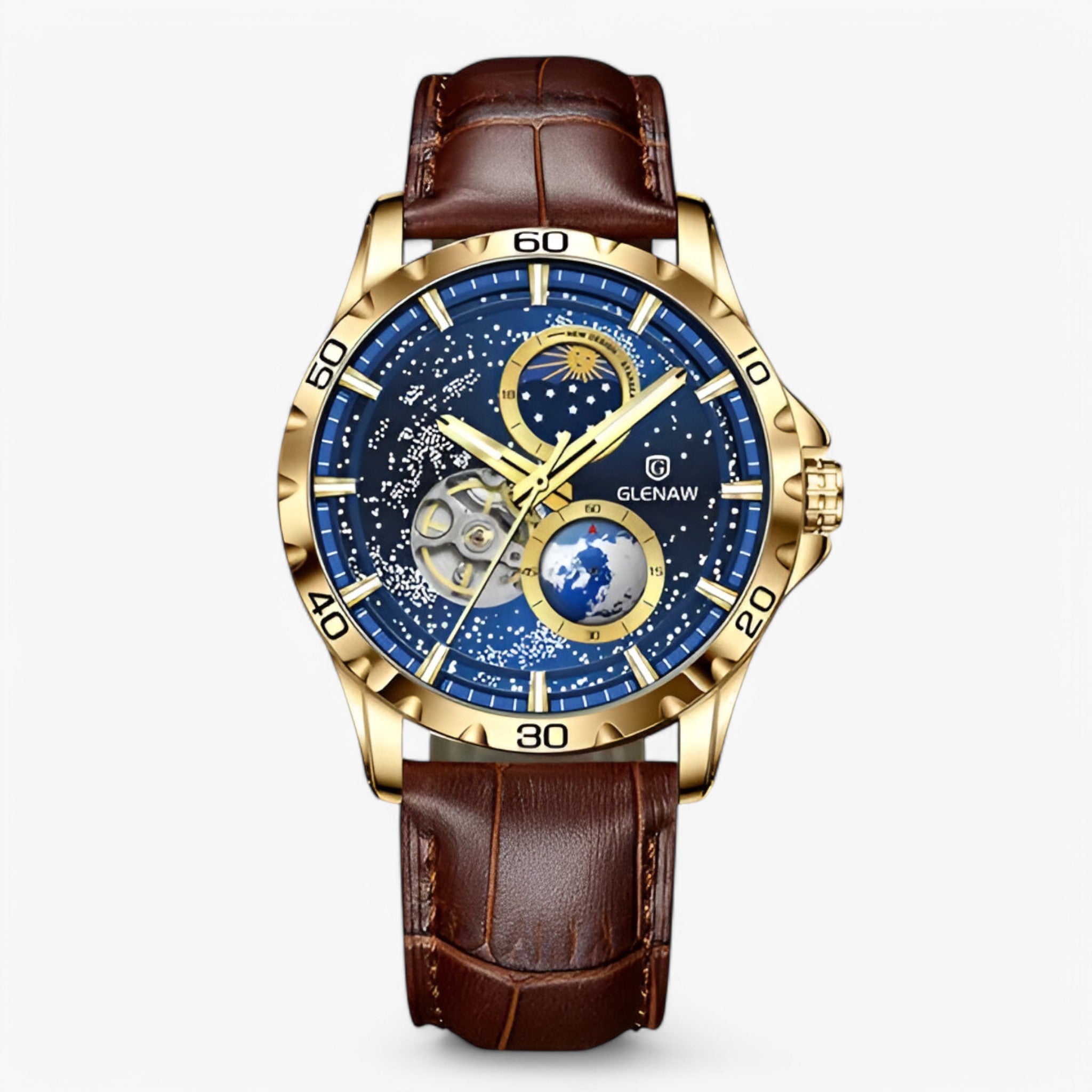 Orologio Meccanico Fasi Lunari in Acciaio Inossidabile - marrone - accessoires acciaio fasi horloges inossidabile lunari meccanico orologio orologio meccanico watches - Concept Palermo