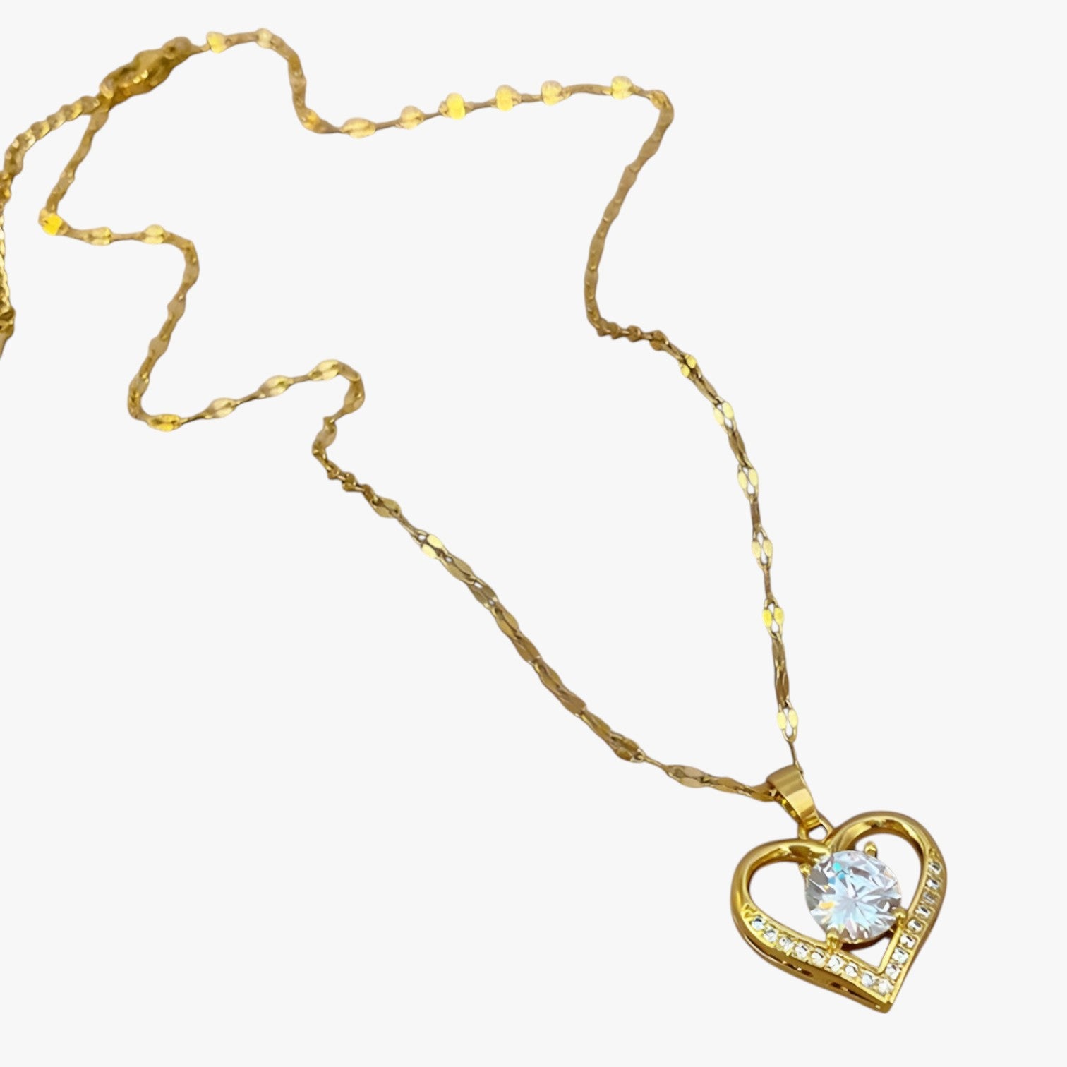 Collana Cuore con Gemme Eleganza Femminile e Comfort Dorato Silicone - - collana collana cuore comfort cuore elegant womens necklaces eleganza femminile gemme jewelry necklace NECKLACES Necklaces for Women - Concept Palermo