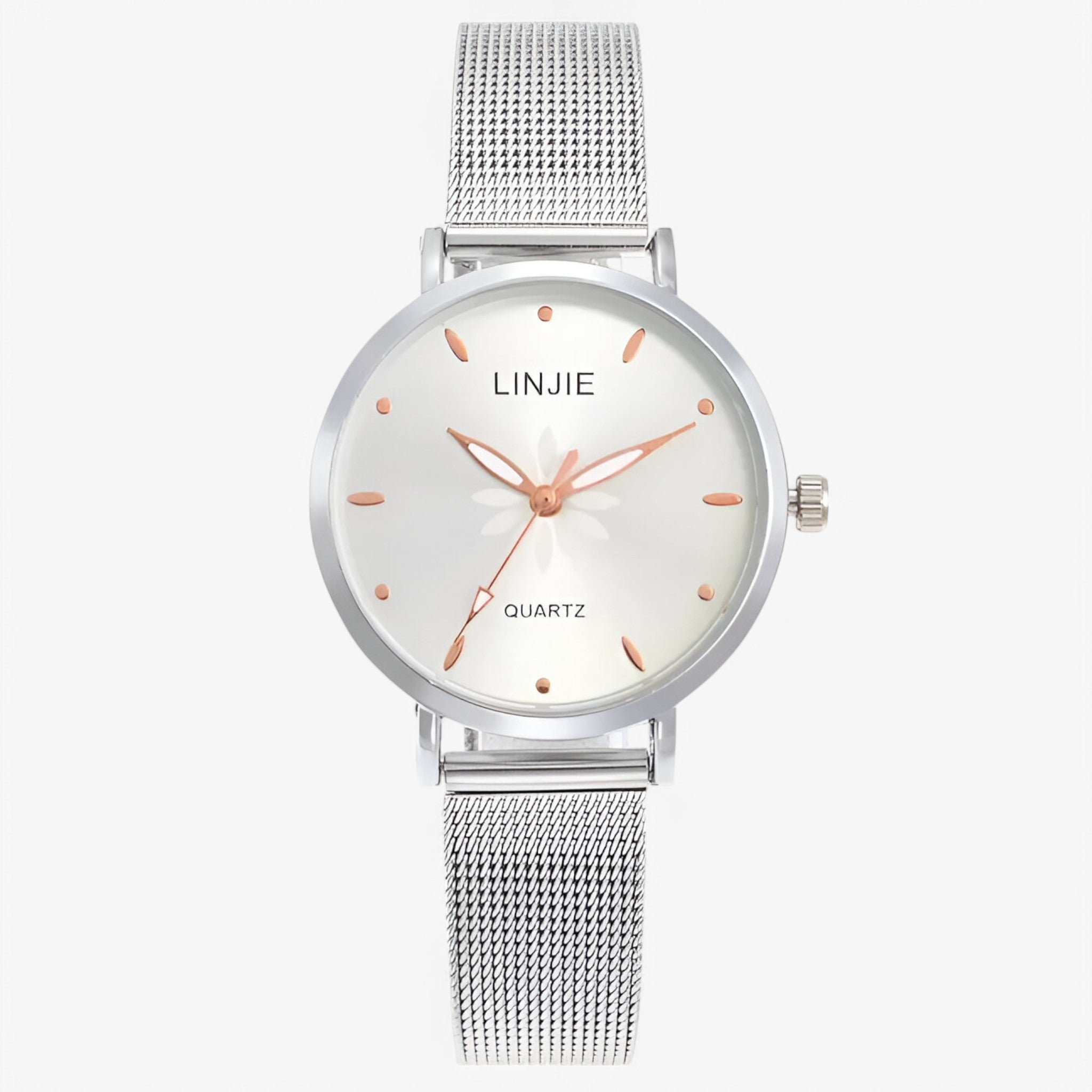 Orologio minimalista in argento con fiori e cinturino in acciaio - Bianca - acciaio cinturino female watch fiori minimalista orologio orologio minimalista watch for women watches - Concept Palermo