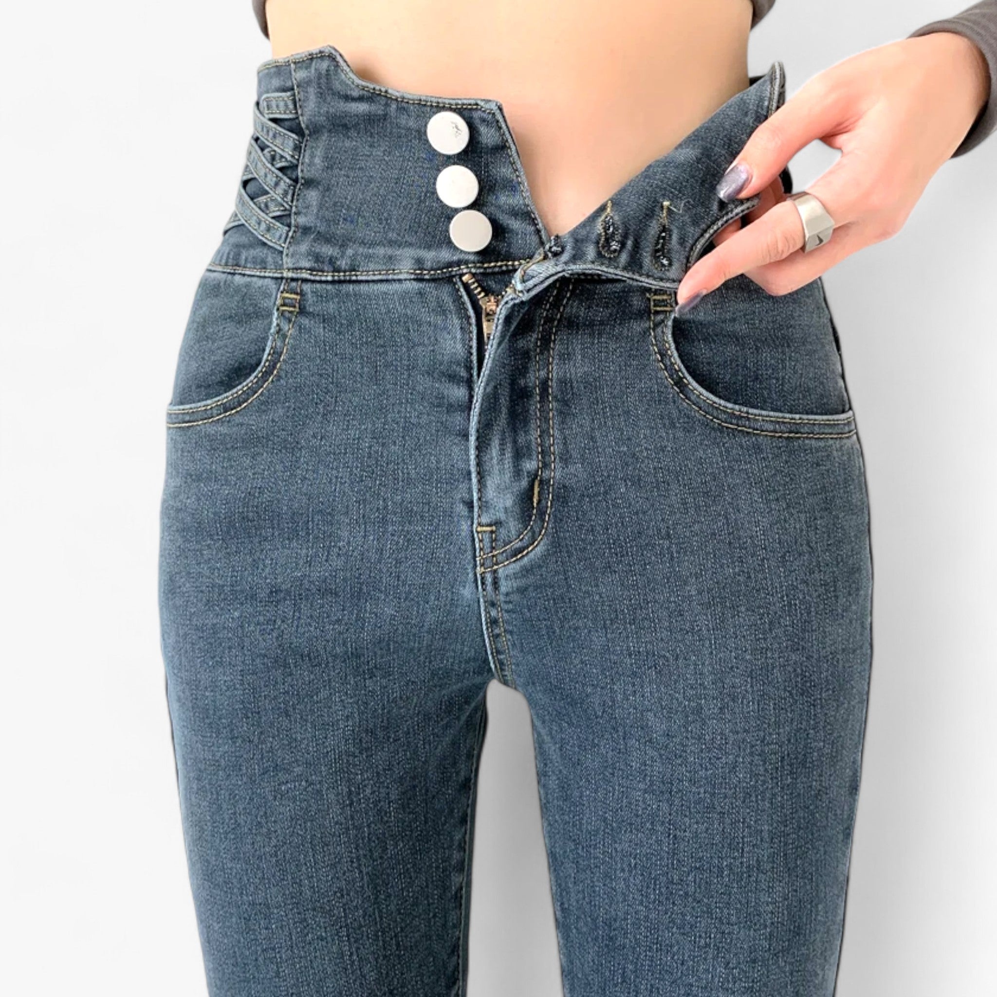 Jeans skinny a matita - Elastico sottile per una vestibilità più snella - Grigio Blu 3 Bottoni - elastico jeans jeans skinny matita pants pants for women Pants women skinny snella sottile women pants - Concept Palermo