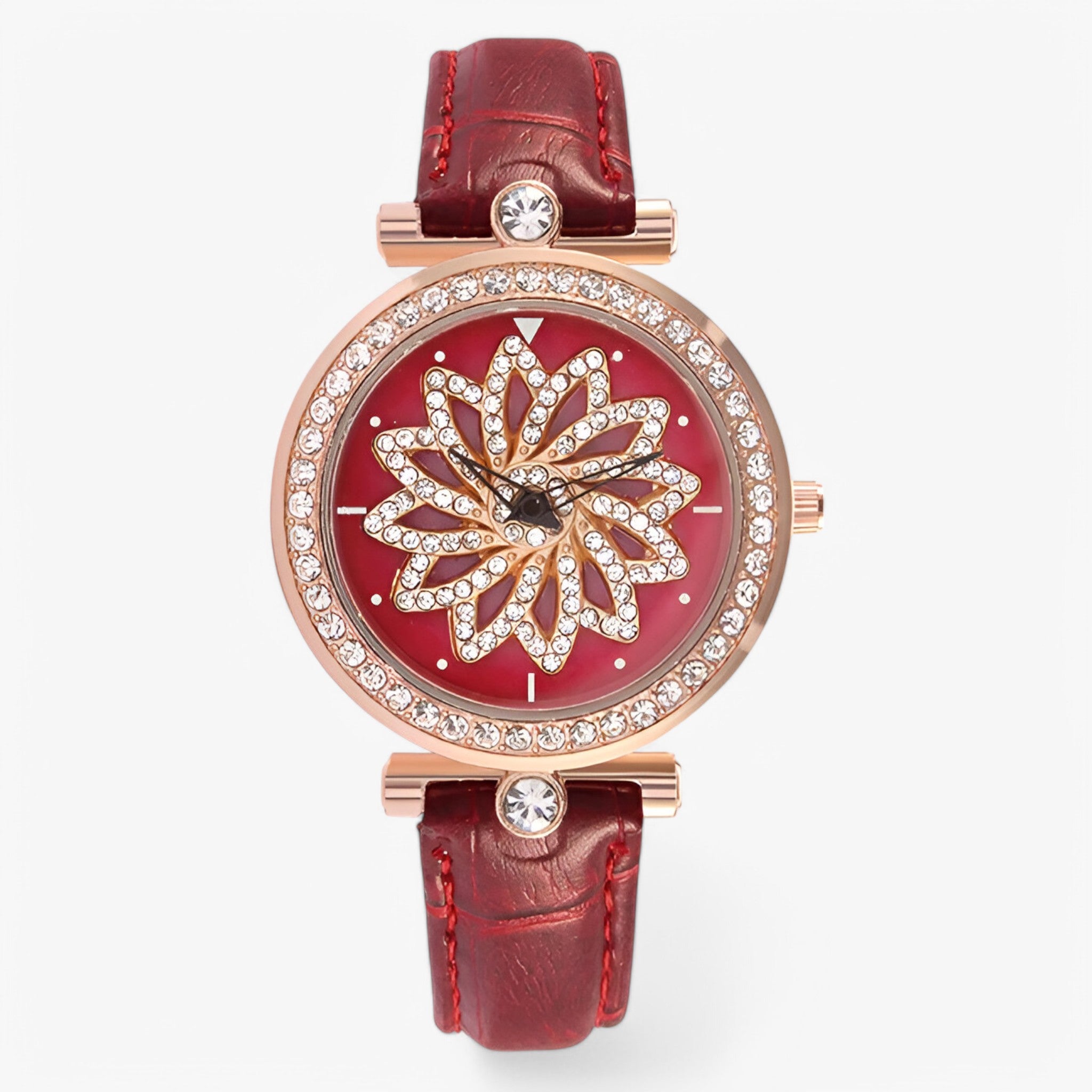 Orologio da donna con quadrante floreale rotante e bracciale in maglia - Rossa - bracciale donna female watch floreale maglia orologio orologio donna quadrante rotante watch for women - Concept Palermo