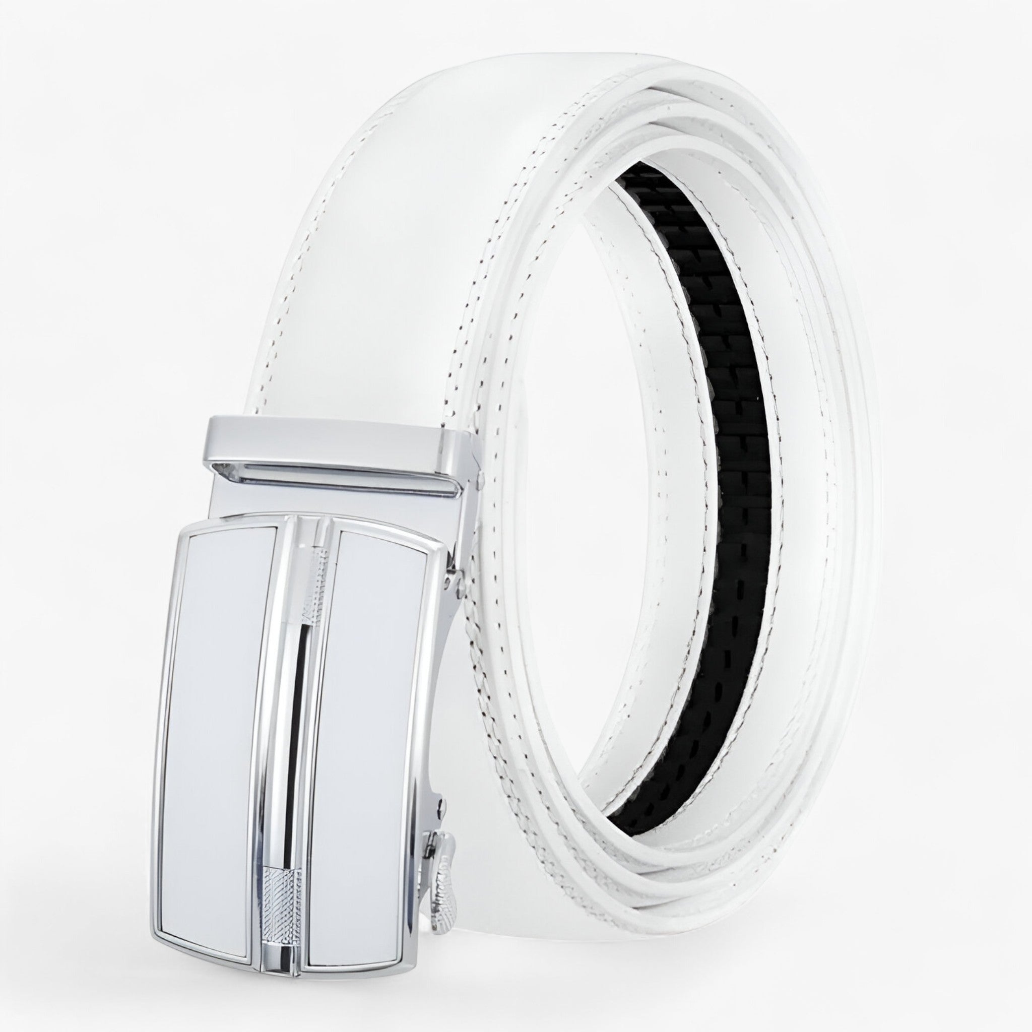 Cintura Uomo in Vera Pelle Nera - Design Contemporaneo ed Elegante - Bianco - cintura cintura pelle contemporanea men's belt pelle uomo - Concept Palermo