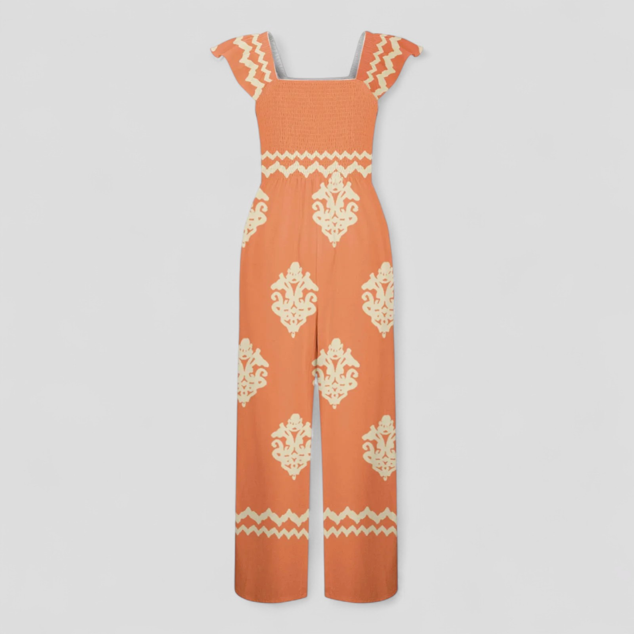 Tuta Donna Bohemien a Vita Alta - Arancione - abbigliamento casual alta bohemien donna gamba larga look vintage moda femminile one-pieces tuta tuta bohemien tuta con cappuccio tuta donna tuta elegante tuta estiva vita vita alta - Concept Palermo