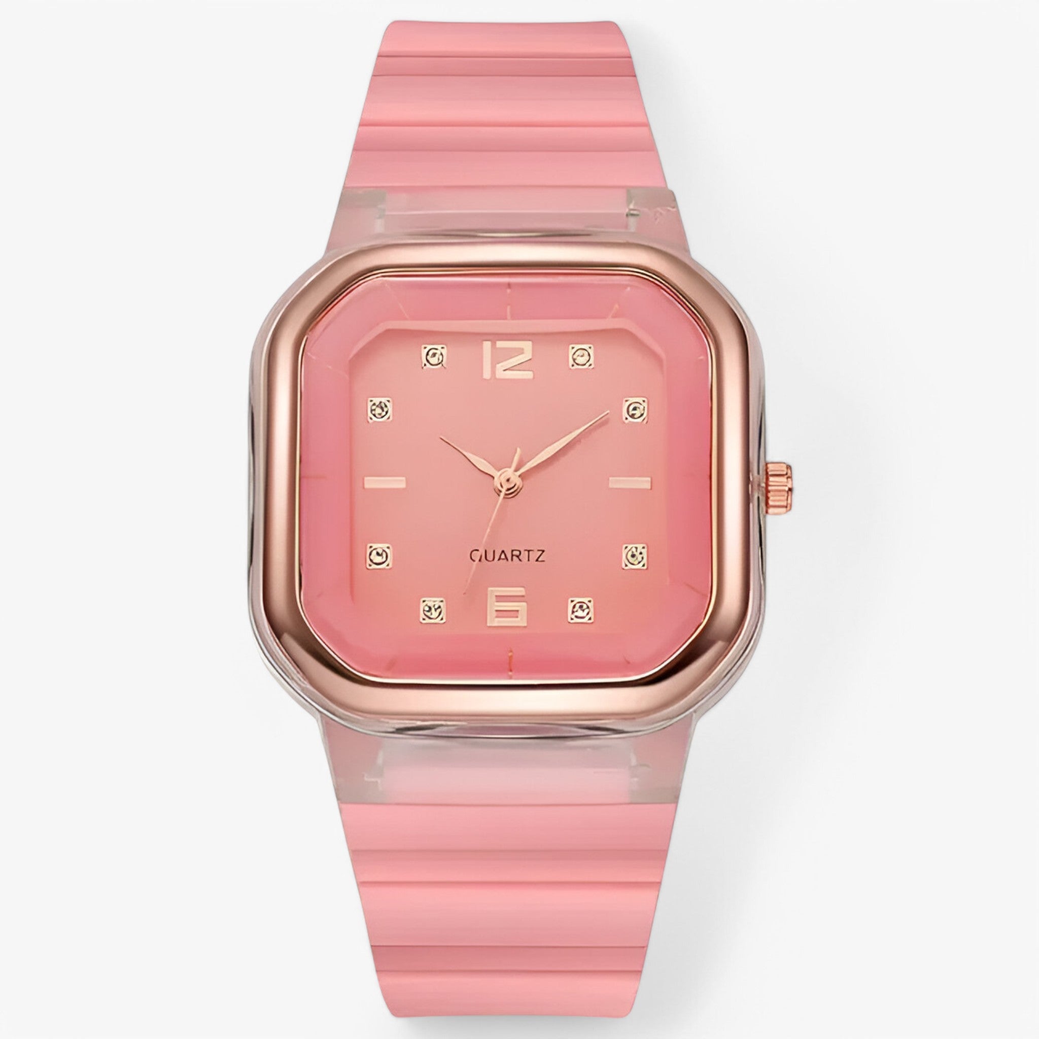 Orologio da donna in silicone con quadrante grande e dettagli strass - rosa - dettagli donna female watch orologio orologio donna quadrante silicone strass watch for women watches - Concept Palermo