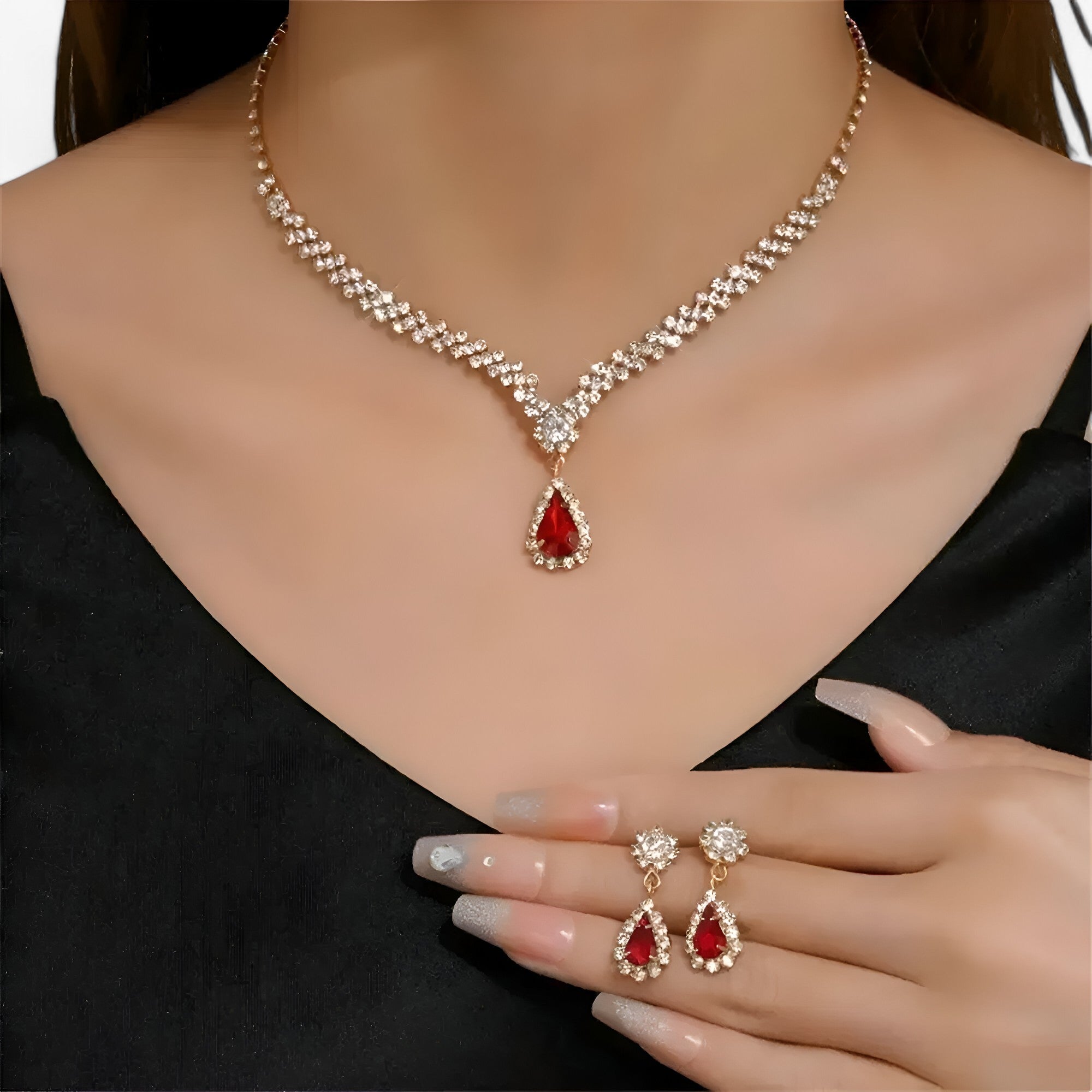 Set Gioielli Sposa Cristallo Goccia: Collana e Orecchini Eleganti Donna Argento 925 - - donna goccia jewelry lana necklaces Necklaces for Women nozze nozze pezzi orecchini pendente WOMEN - Concept Palermo