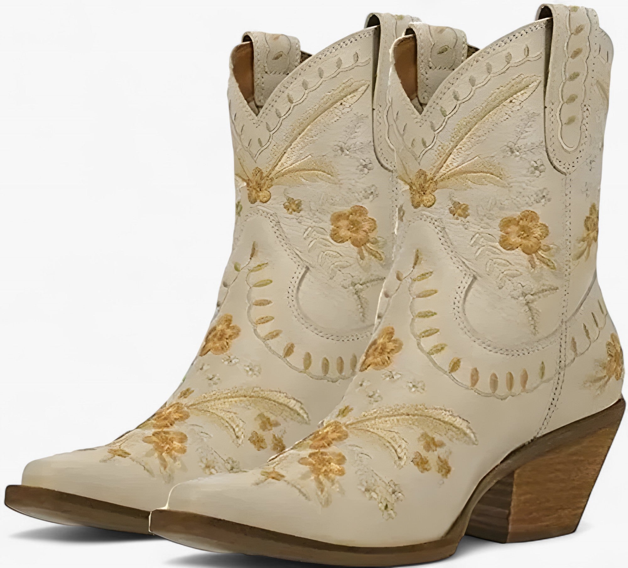 Stivali western ricamati con tacco grosso, stile cowgirl - Beige - BOOTS Boots & Shoes cowgirl grosso ricamati shoes stile stivali stivali western tacco - Concept Palermo