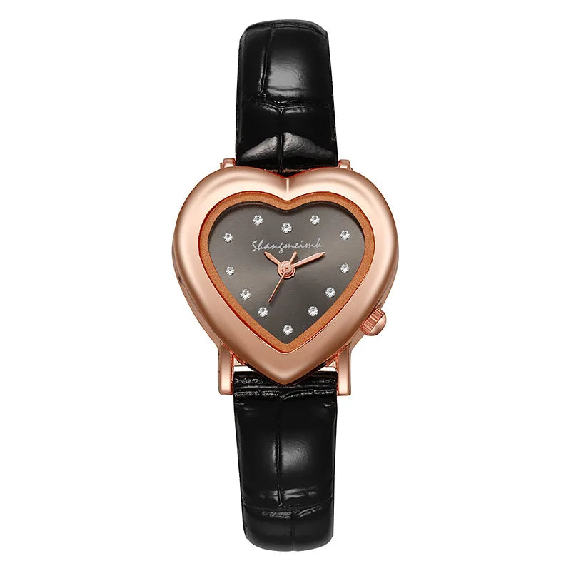 Orologio in oro rosa con quadrante a cuore e cinturino in pelle - Nera - accessoires cinturino cuore horloges orologio orologio quadrante pelle quadrante watches - Concept Palermo