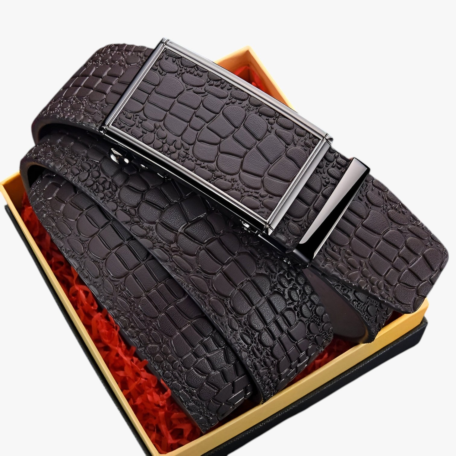 Cintura classica in pelle con texture coccodrillo Uomo - Marrone Scuro 120cm - Belts belts for men cintura cintura classica classica coccodrillo Mens belt pelle texture uomo - Concept Palermo