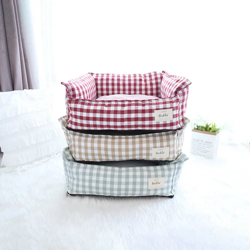 Letto per cani Fantasia a quadri beige - Morbido giaciglio - 100% Cotone