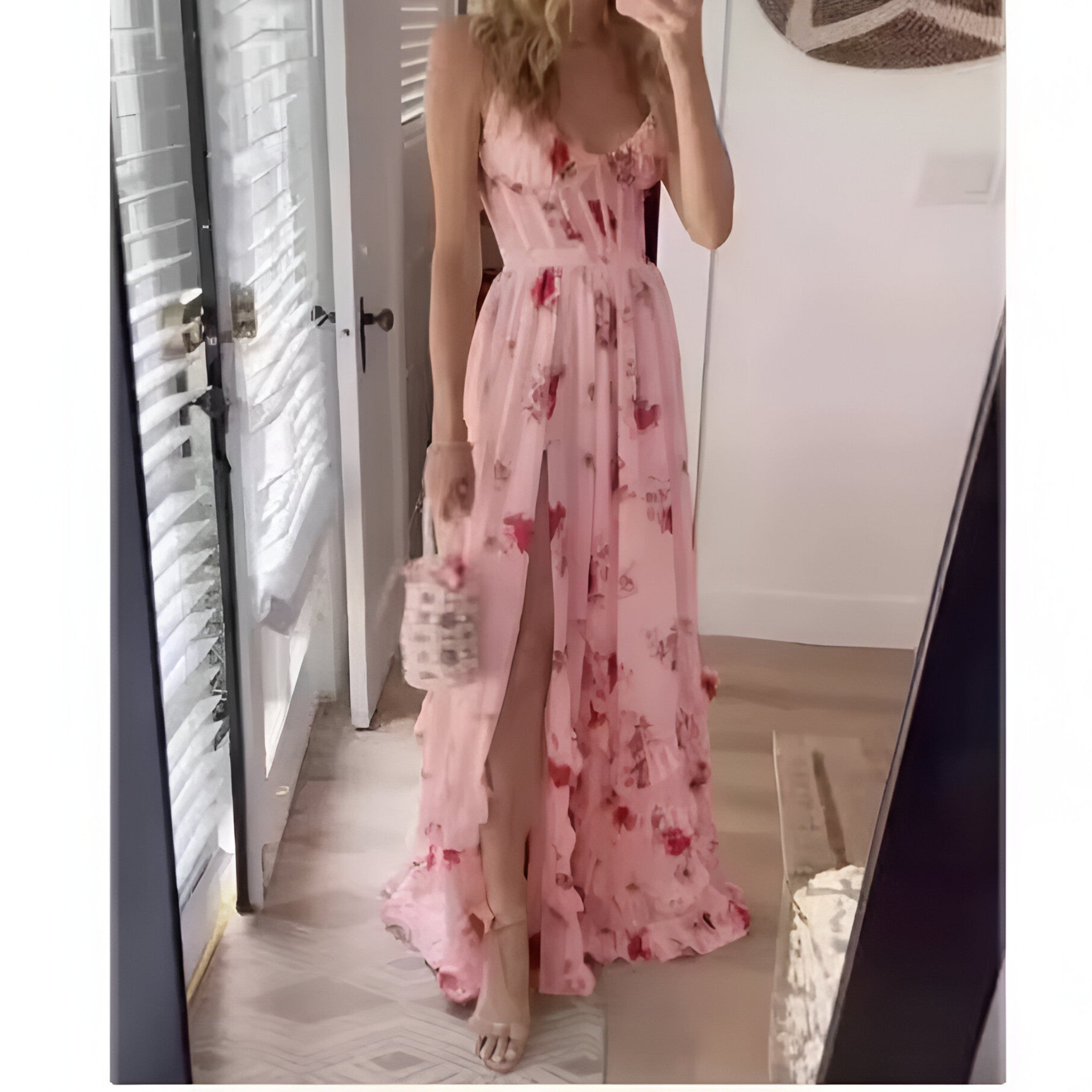Abito Lungo Donna Avvolgente da Spiaggia in Chiffon Floreale per Vacanze Estive - rosa - abito abito spiaggia avvolgente donna dresses spiaggia WOMEN women dress - Concept Palermo