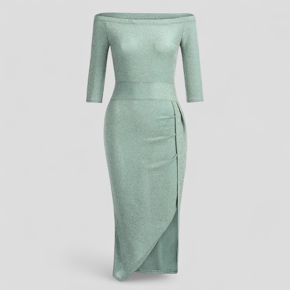 Abito Cerimonia Donna Estivo in Raso Donna - Verde argento - abito abito cerimonia abito elegante abito estivo abito in satin abito per eventi abito versatile cerimonia donna dresses estivo fashion donna moda estate raso stile estivo vestito glamour vestito senza spalline - Concept Palermo