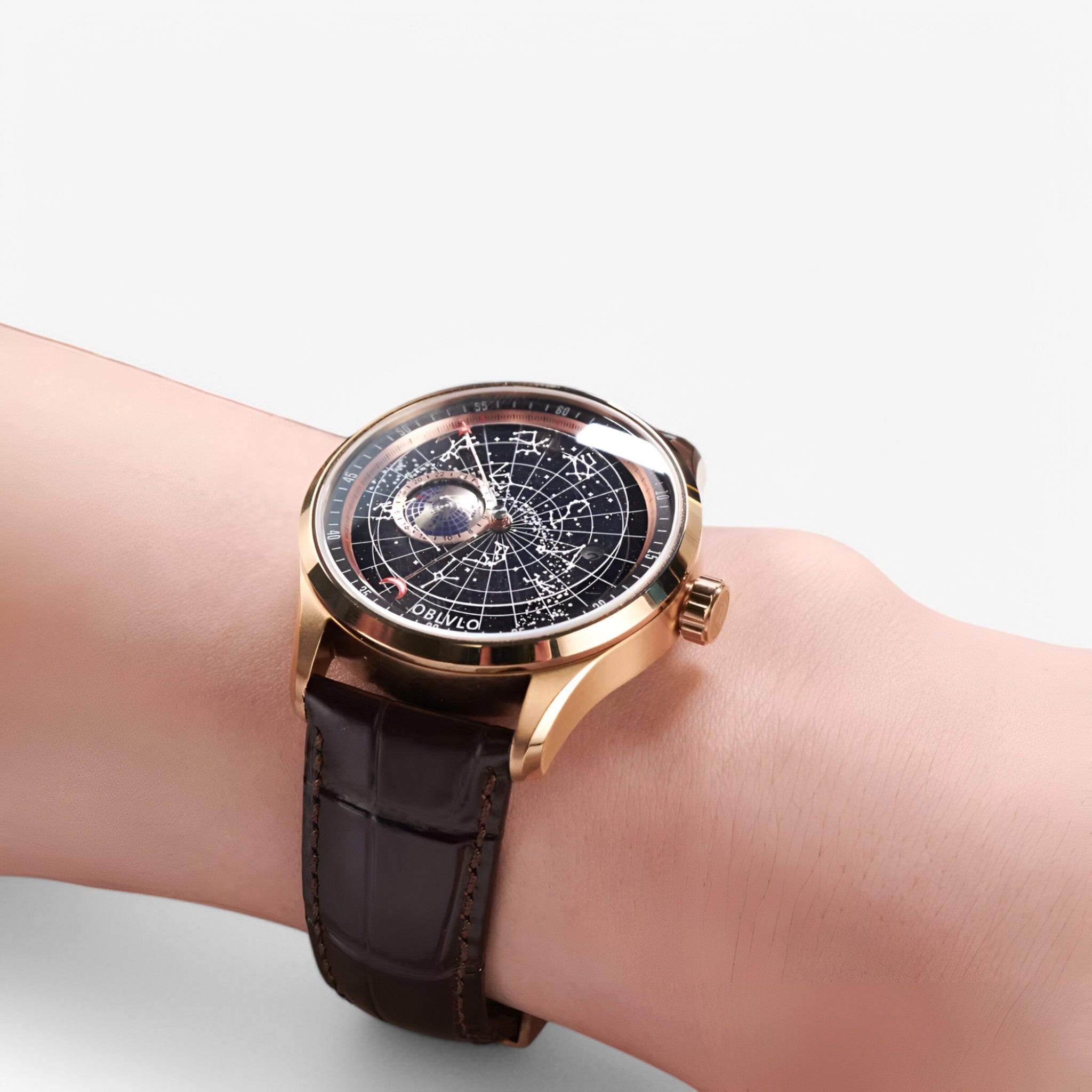 Orologio Automatico da Uomo di Lusso con Cinturino in Vera Pelle Marrone - - accessoires cinturino horloges meccanico orologio orologio meccanico pelle uomo watches - Concept Palermo