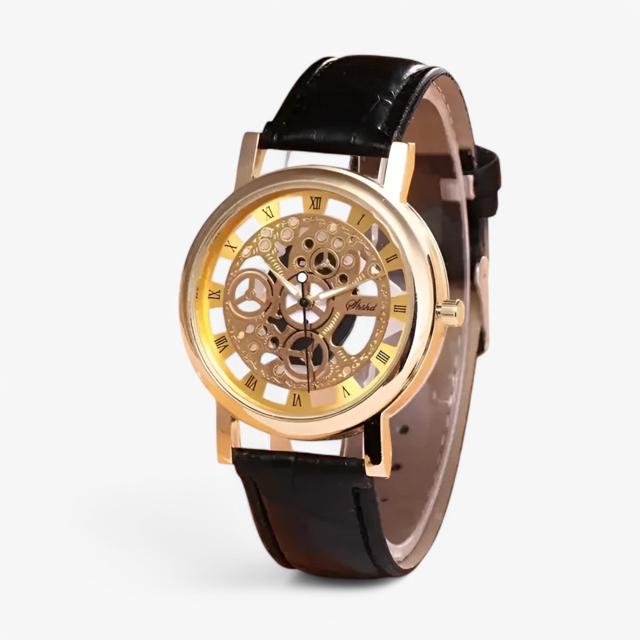 Orologio al quarzo con cinturino in pelle e quadrante romano - oro nero - accessoires cinturino horloges orologio orologio quarzo pelle quadrante quarzo romano watches - Concept Palermo