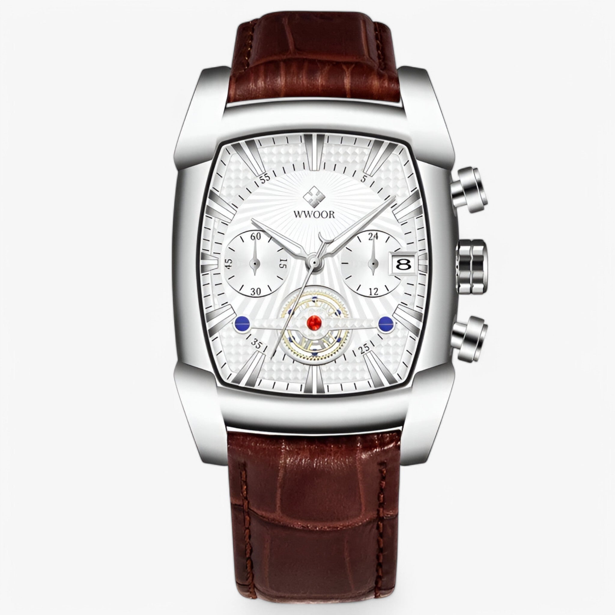 Orologio Sportivo Uomo Lusso in Pelle Nera Cronografo Impermeabile - Bianco argento - accessoires horloges orologio orologio sportivo pelle sport sportivo watches - Concept Palermo