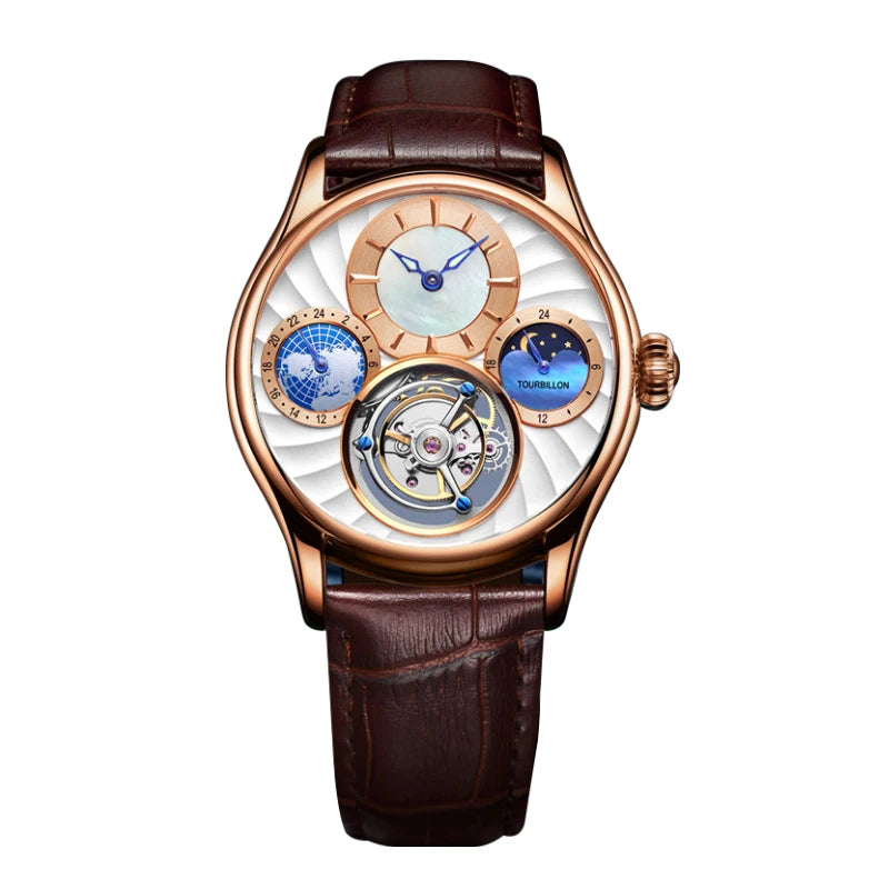 Orologio Automatico Scheletrato Uomo Lusso Tourbillon, Acciaio Inox Argento - Rosa bianco - accessoires horloges meccanico orologio orologio meccanico tourbillon watches - Concept Palermo