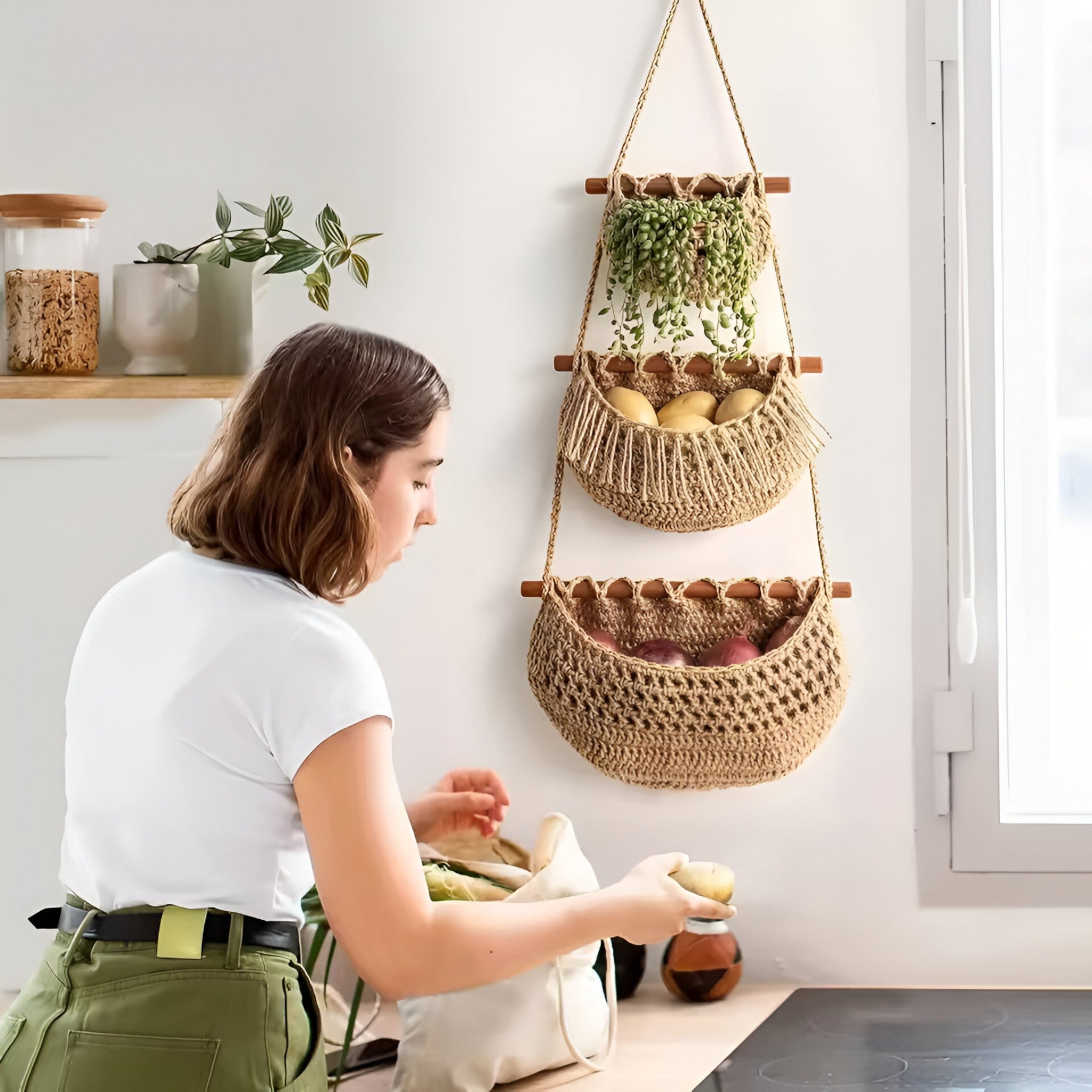 Cesto di frutta in iuta a 3 livelli da appendere Uomo - - appendere cesto cesto frutta frutta home & garden huis & tuin iuta livelli uomo - Concept Palermo