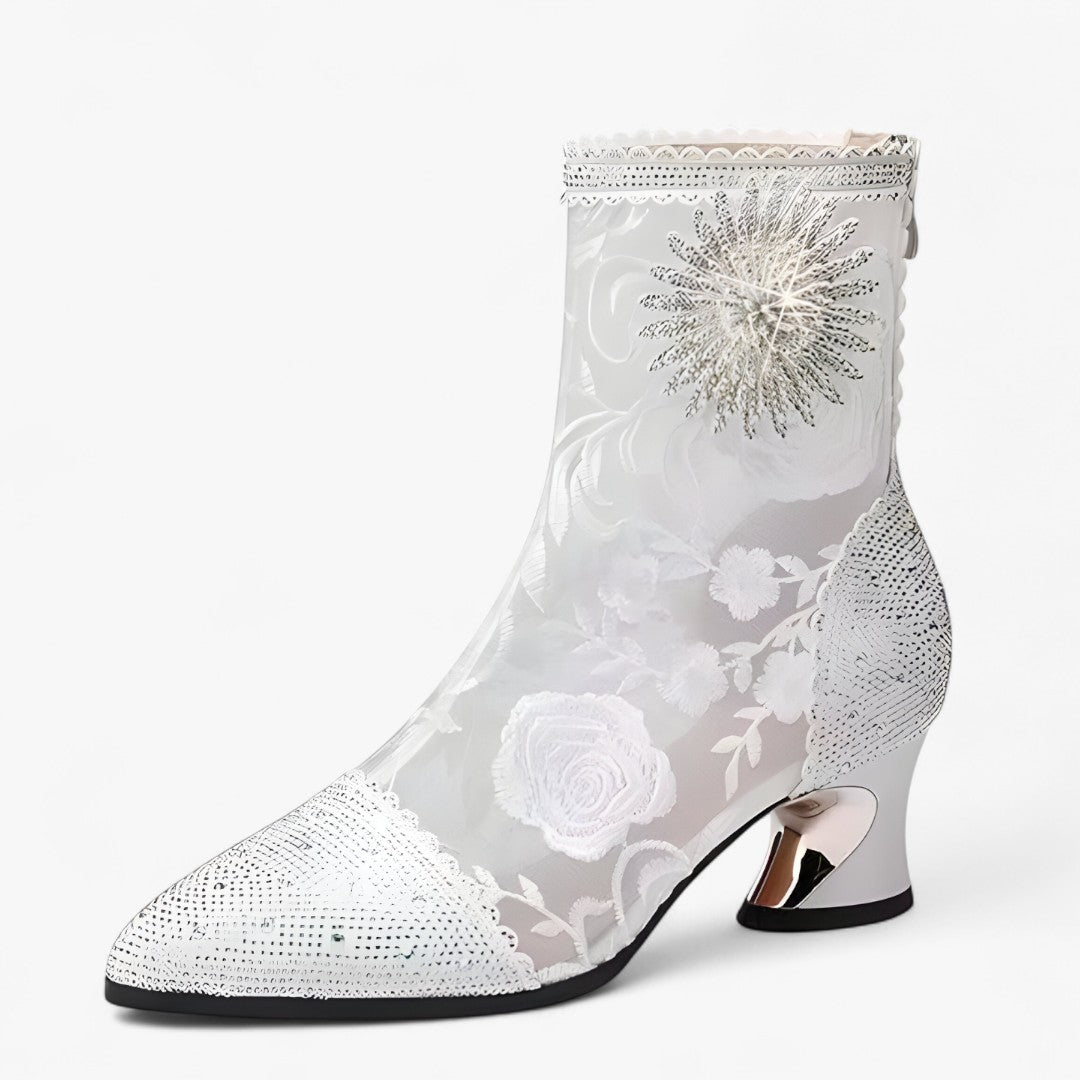 Stivaletti a punta con cristalli e pizzo a rete - Bianca - BOOTS Boots & Shoes cristalli pizzo punta rete shoes stivaletti stivaletti punta - Concept Palermo