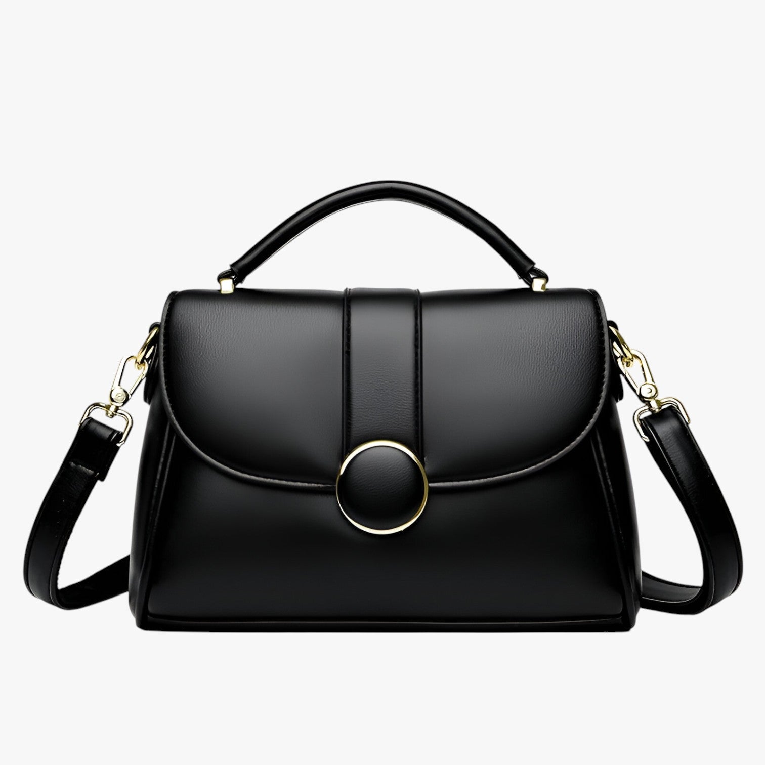 Borsa a Tracolla Donna Nera in Vera Pelle Elegante con Patta e Chiusura Magnetica - Nero - Bags borsa borsa tracolla donna firmata handbags tracolla women bags Women's handbags - Concept Palermo