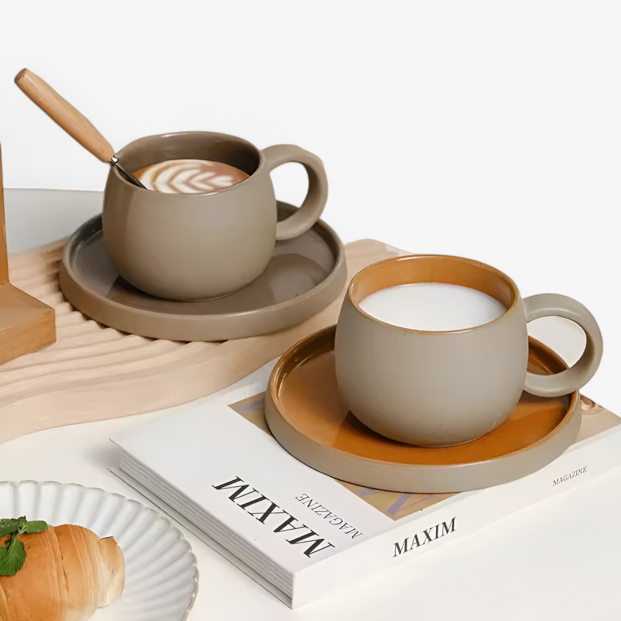 Set Tazze Caffè Espresso in Ceramica con Piattino, Stile Giapponese Minimalista - - caffè caffè espresso espresso giapponese kitchen & dining minimalista piattino tazza - Concept Palermo